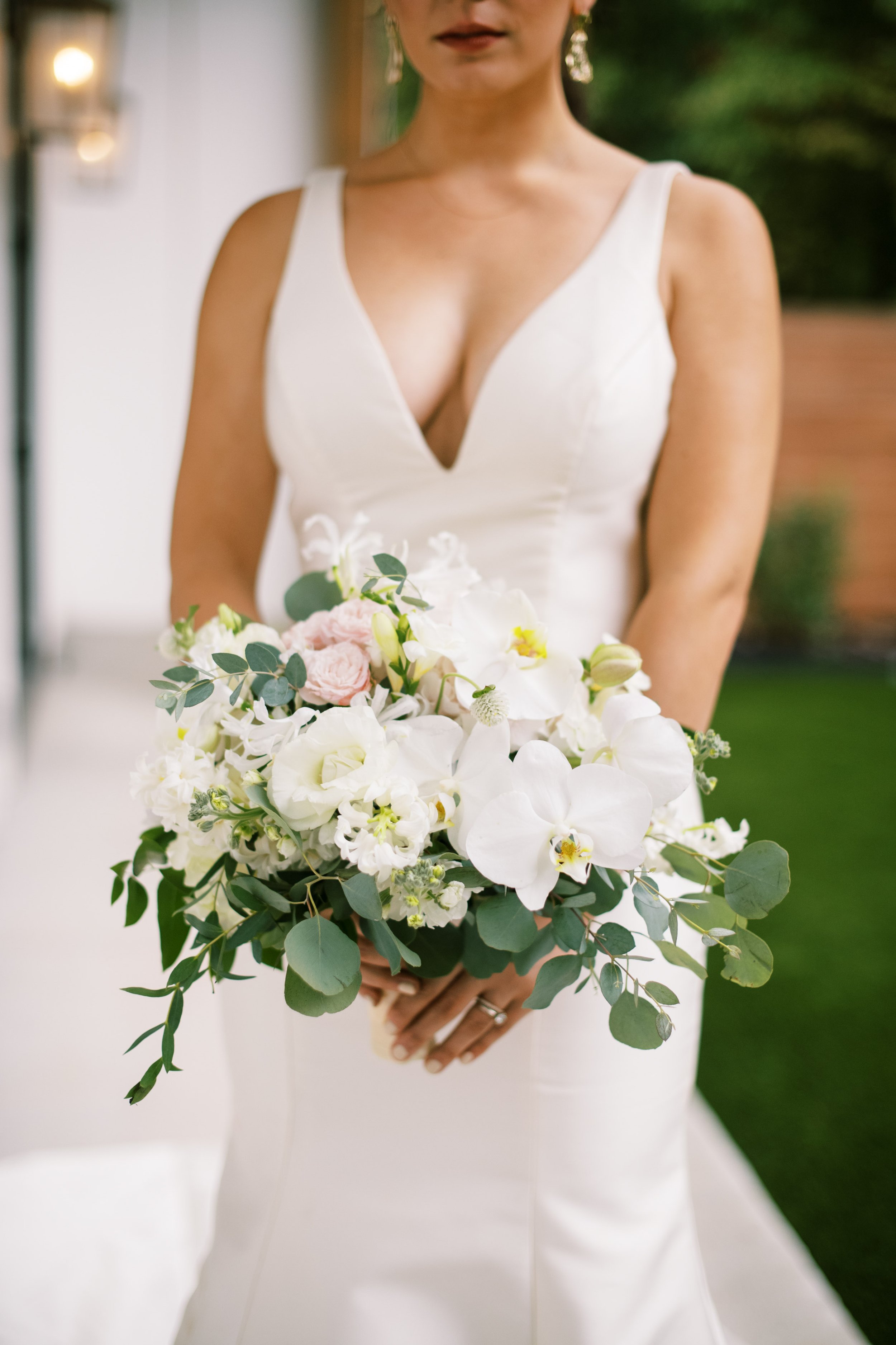 Bridal Bouquet and Wedding Dress Colorful Wedding Inspiration at The Bradford NC Wedding Venue Fancy This Photography