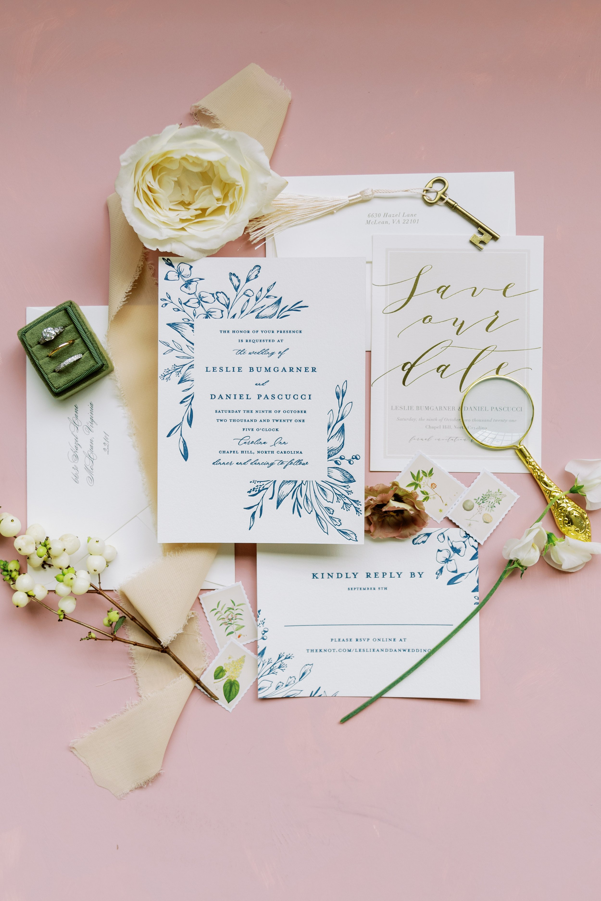 Pink Blue Gold Invitation Suite The Carolina Inn Chapel Hill Wedding Fancy This Photography