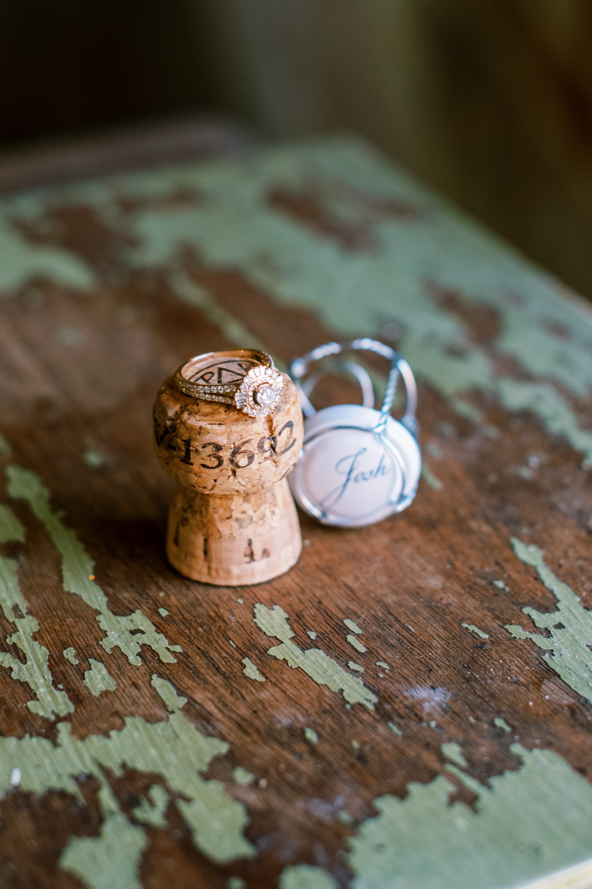 Diamond Ring Champagne Cork Wedding at The Bottle Factory Monroe NC Fancy This Photography