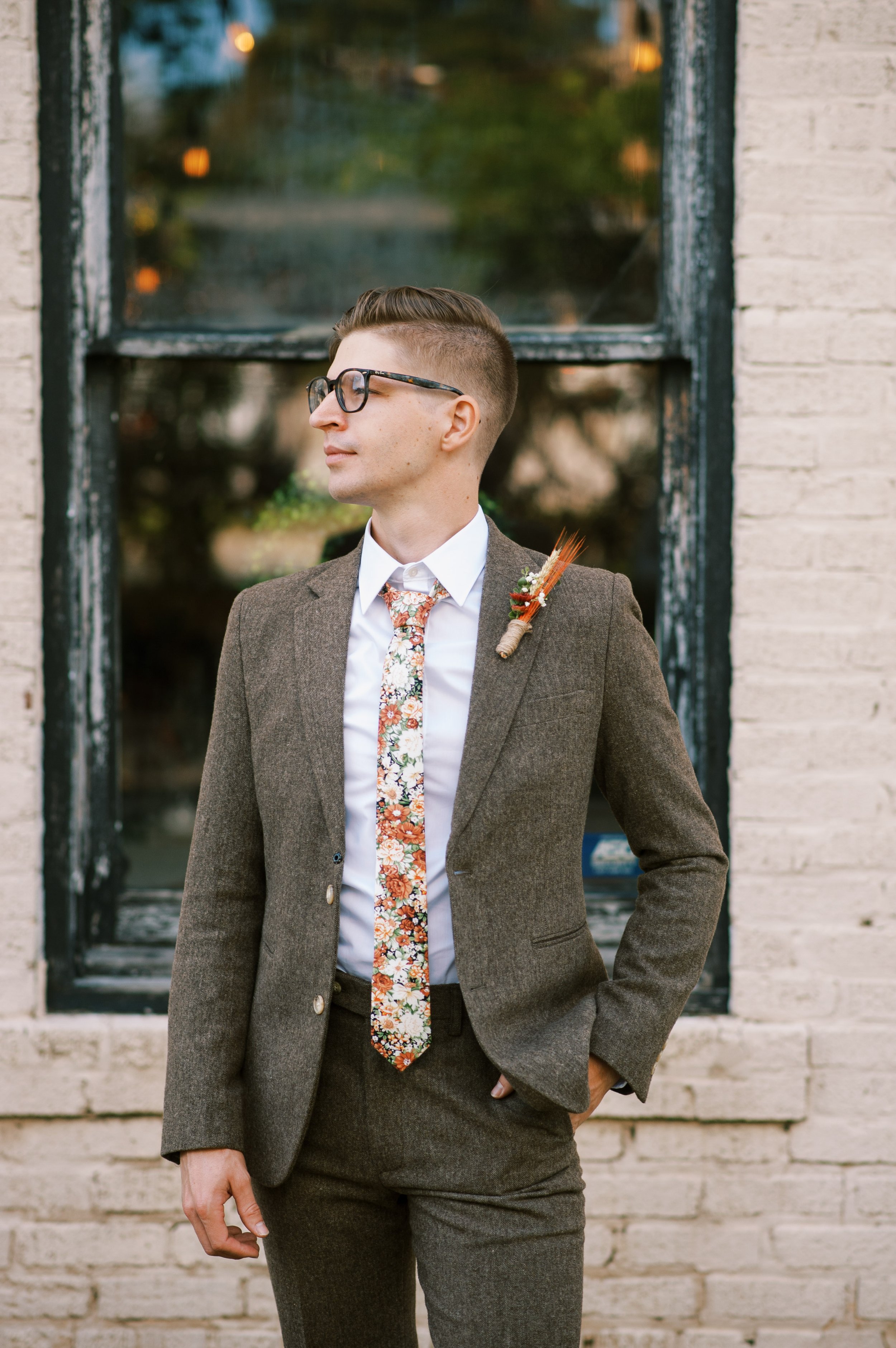 Groom Fashion Floral Tie Wedding at The Bottle Factory Monroe NC Fancy This Photography