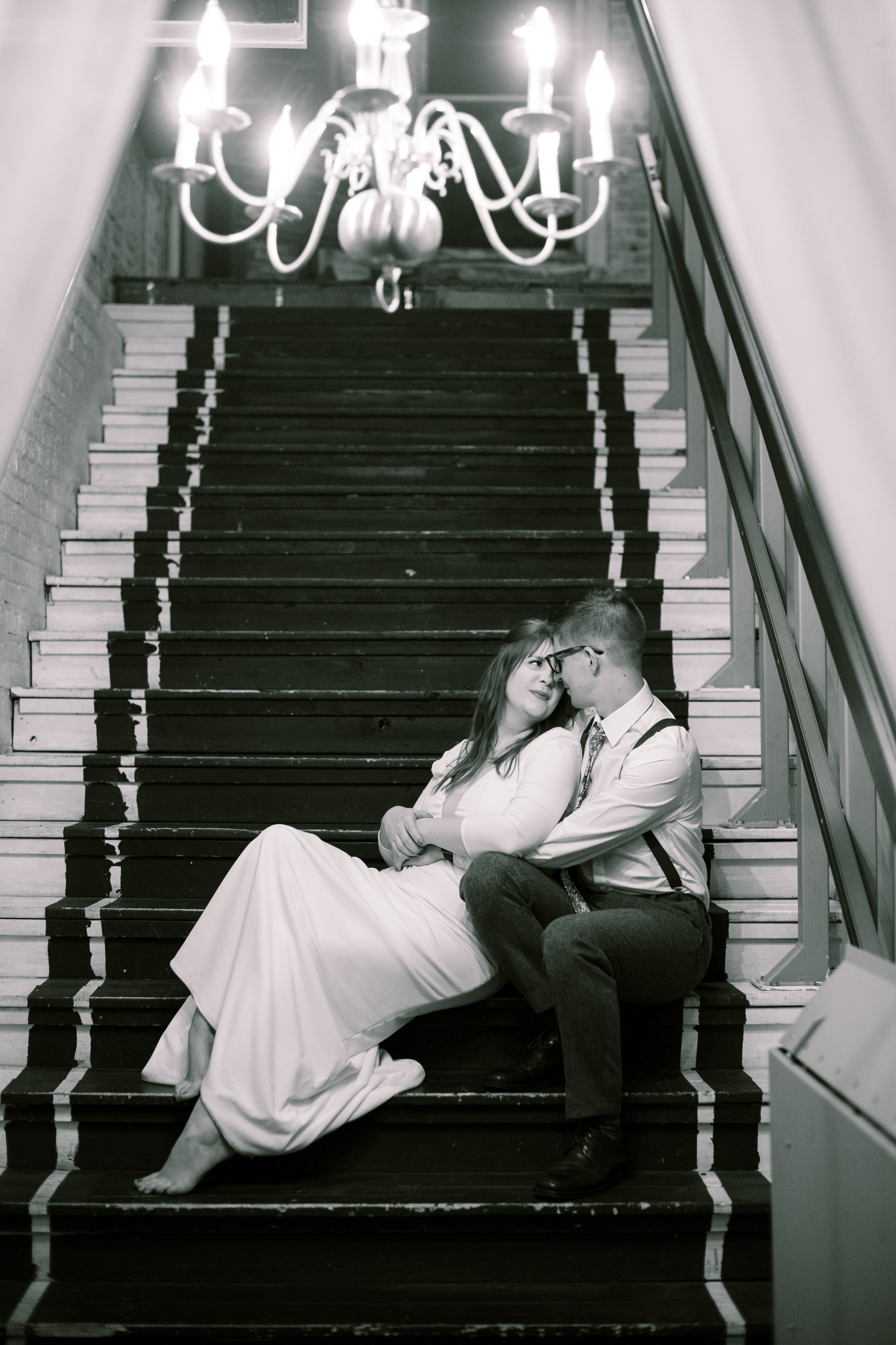Bride and Groom Staircase Wedding at The Bottle Factory Monroe NC Fancy This Photography