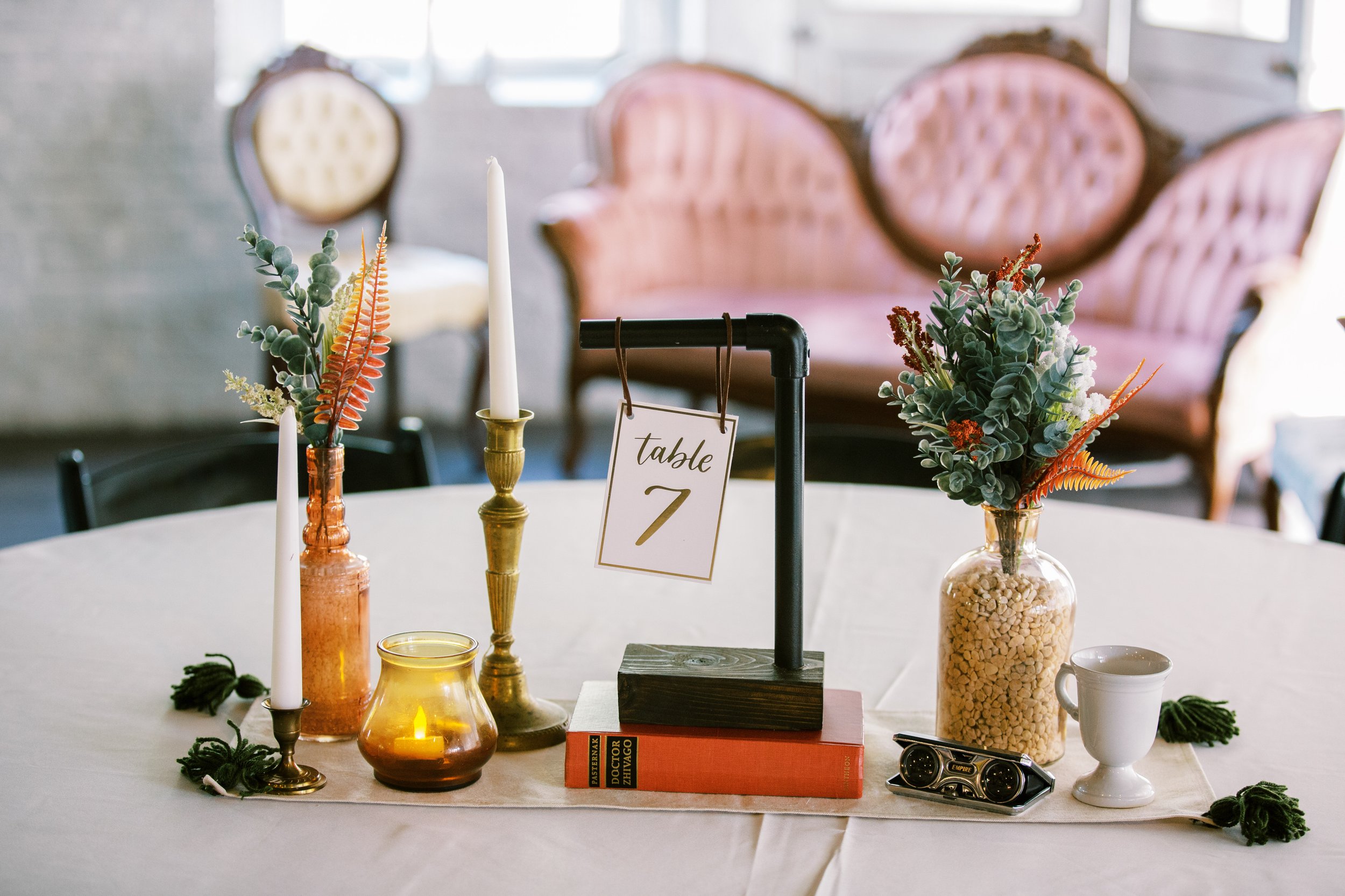 Vintage DIY Table Centerpieces Wedding at The Bottle Factory Monroe NC Fancy This Photography