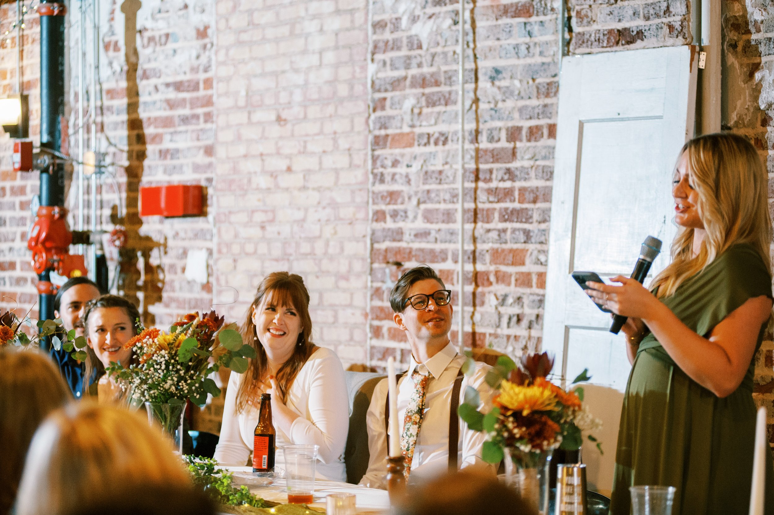Reception Toasts Wedding at The Bottle Factory Monroe NC Fancy This Photography