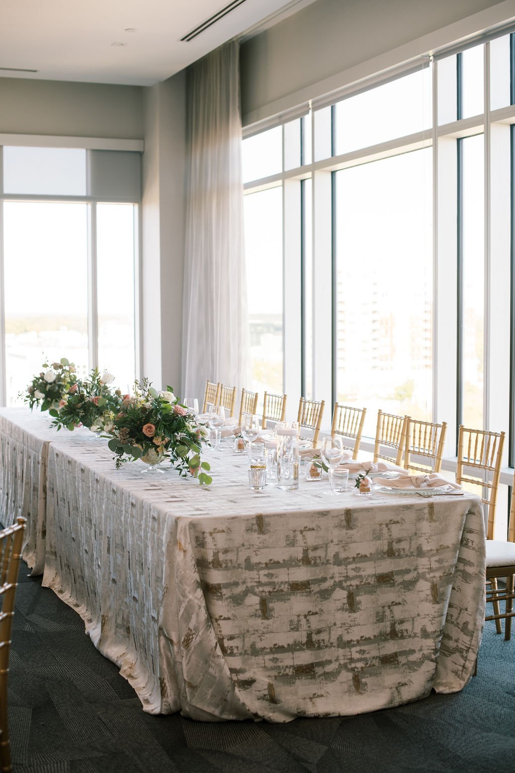 Head Table Reception Decor The Willard Rooftop Lounge at AC Hotel Raleigh Downtown Fancy This Photography