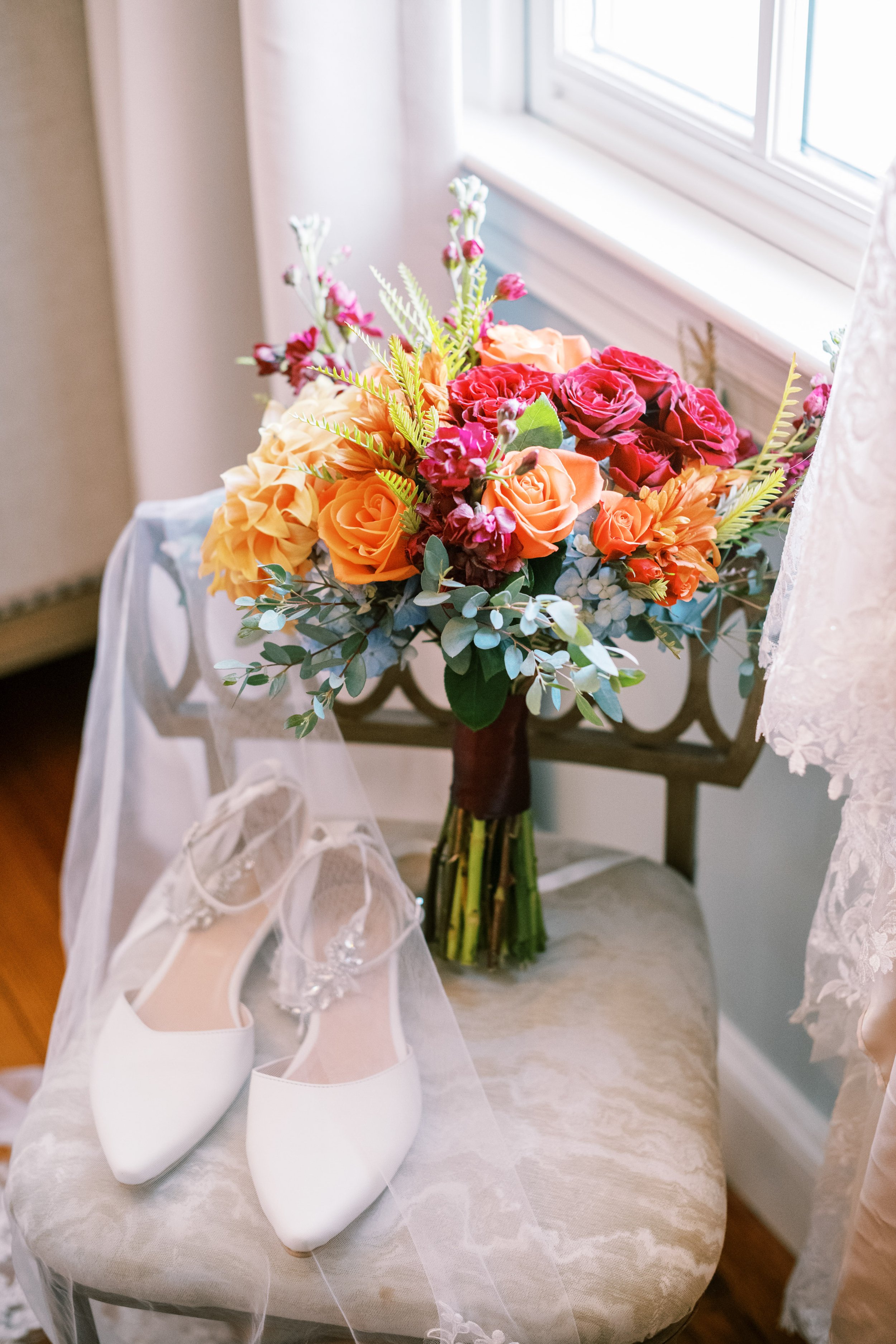 Bridal Shoes and Bouquet Walnut Hill NC Wedding Venue Fancy This Photography