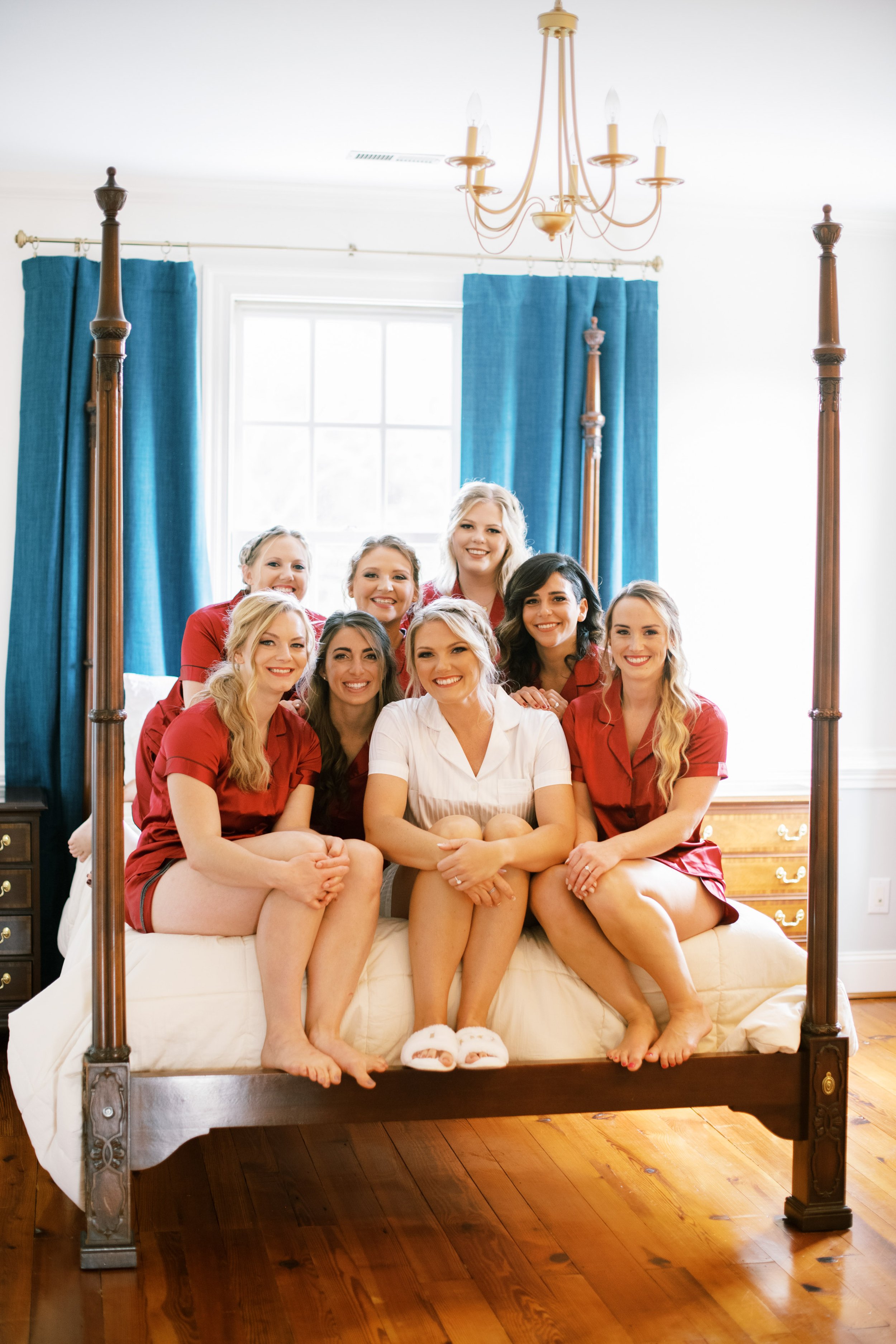 Bride and Bridesmaids Getting Ready Walnut Hill NC Wedding Venue Fancy This Photography