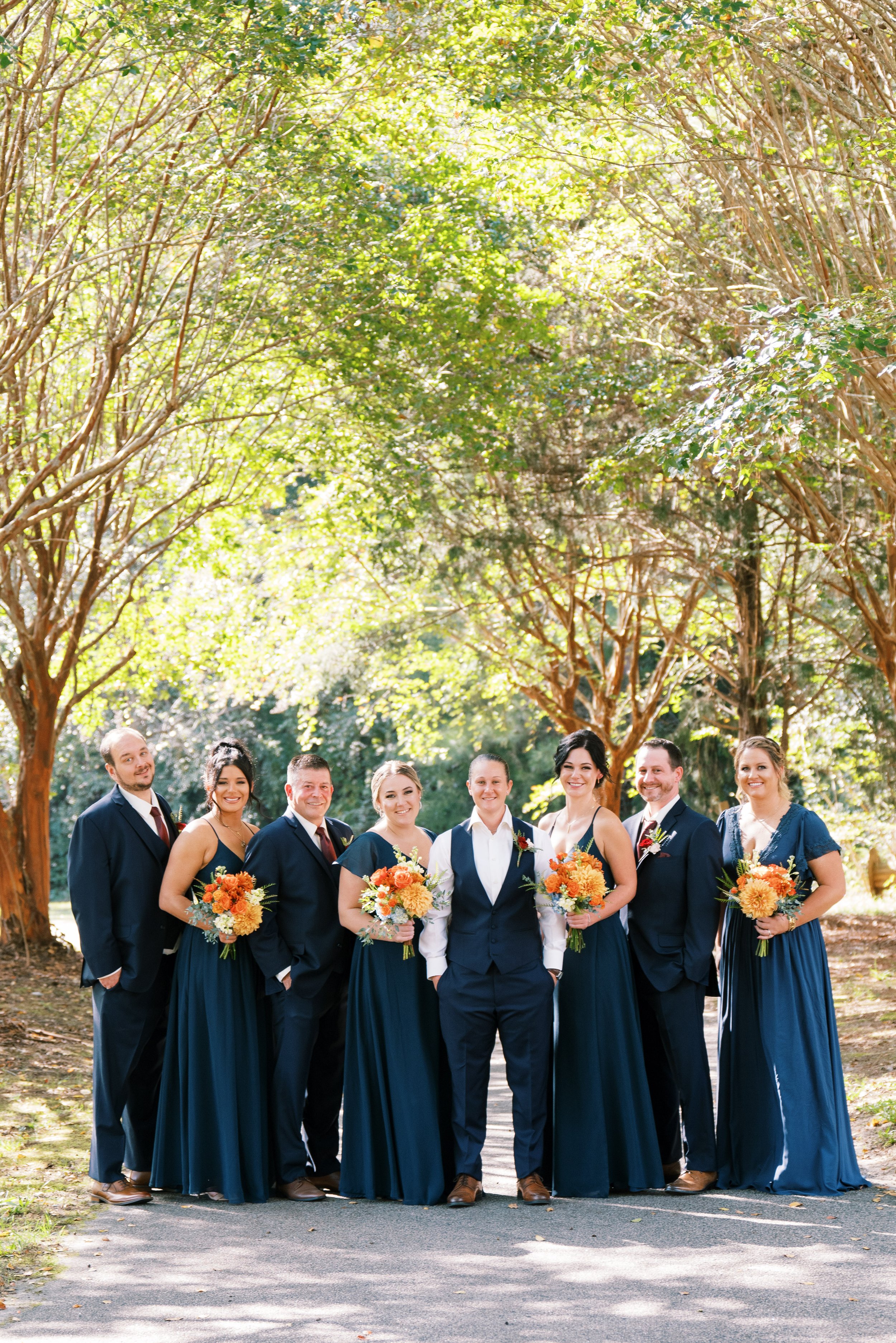 Navy Blue Bridal Party Outdoors Walnut Hill NC Wedding Venue Fancy This Photography