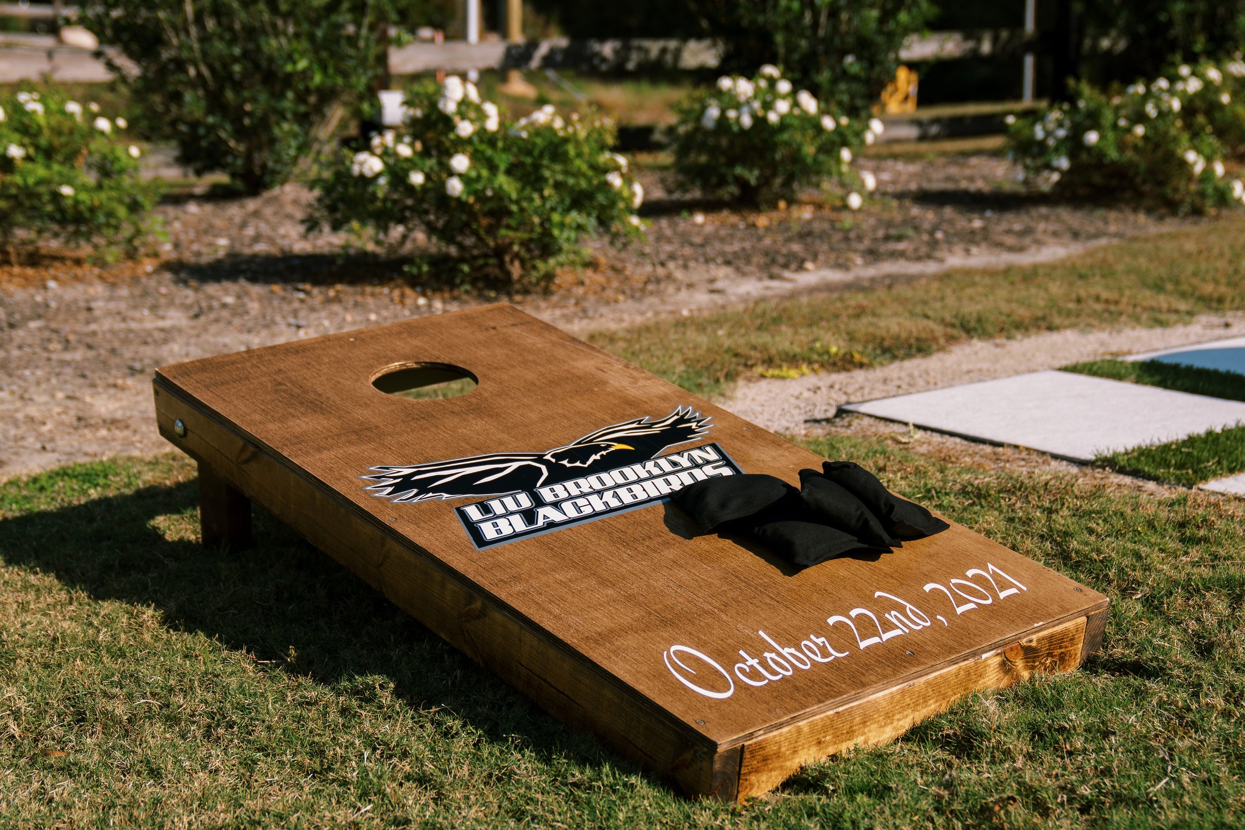 Custom Made Corn Hole Cocktail Hour Walnut Hill NC Wedding Venue Fancy This Photography