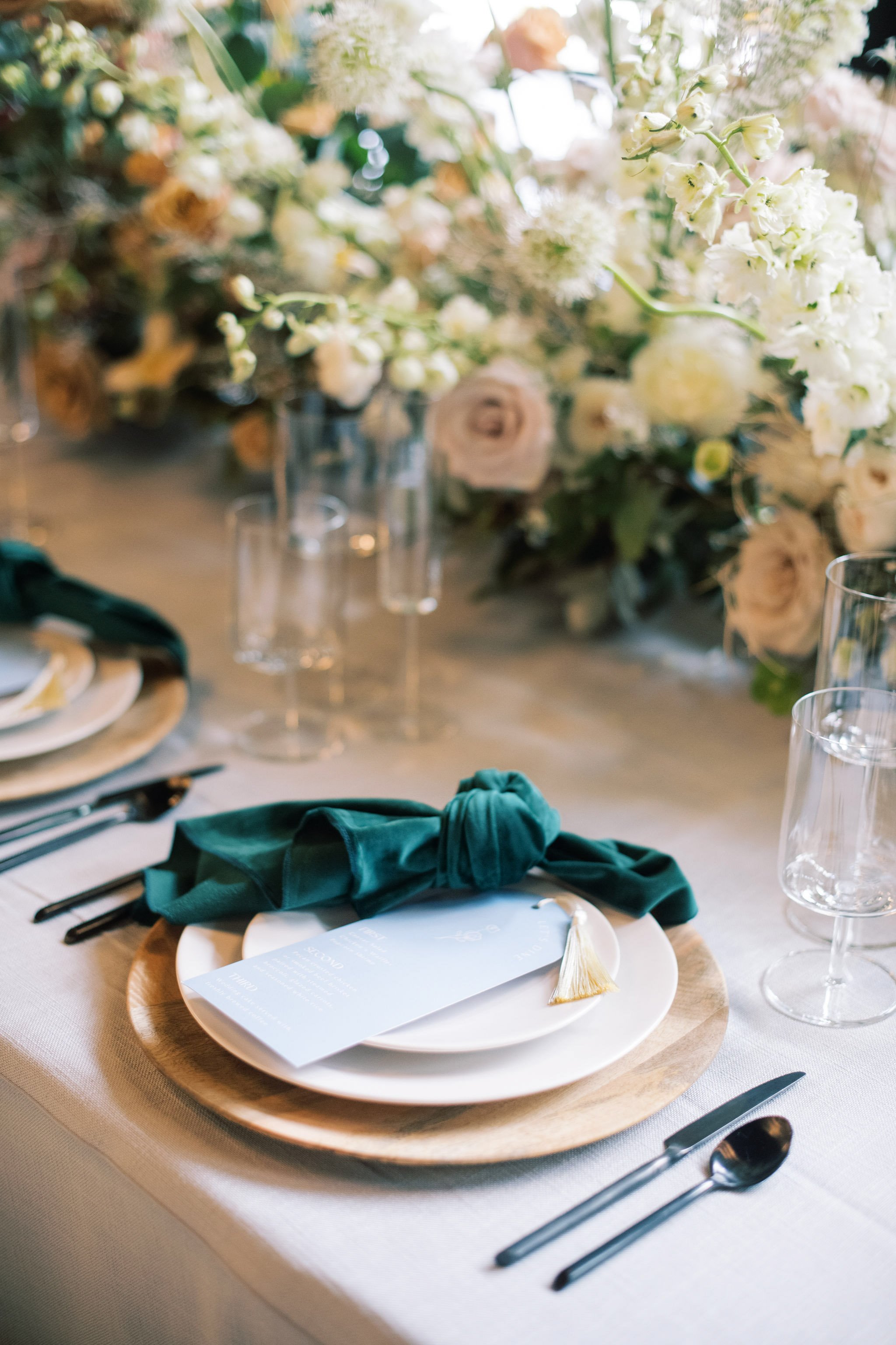 Whimsical Wedding Table Setting Green Napkin Whitaker &amp; Atlantic Raleigh NC Fancy This Photography 