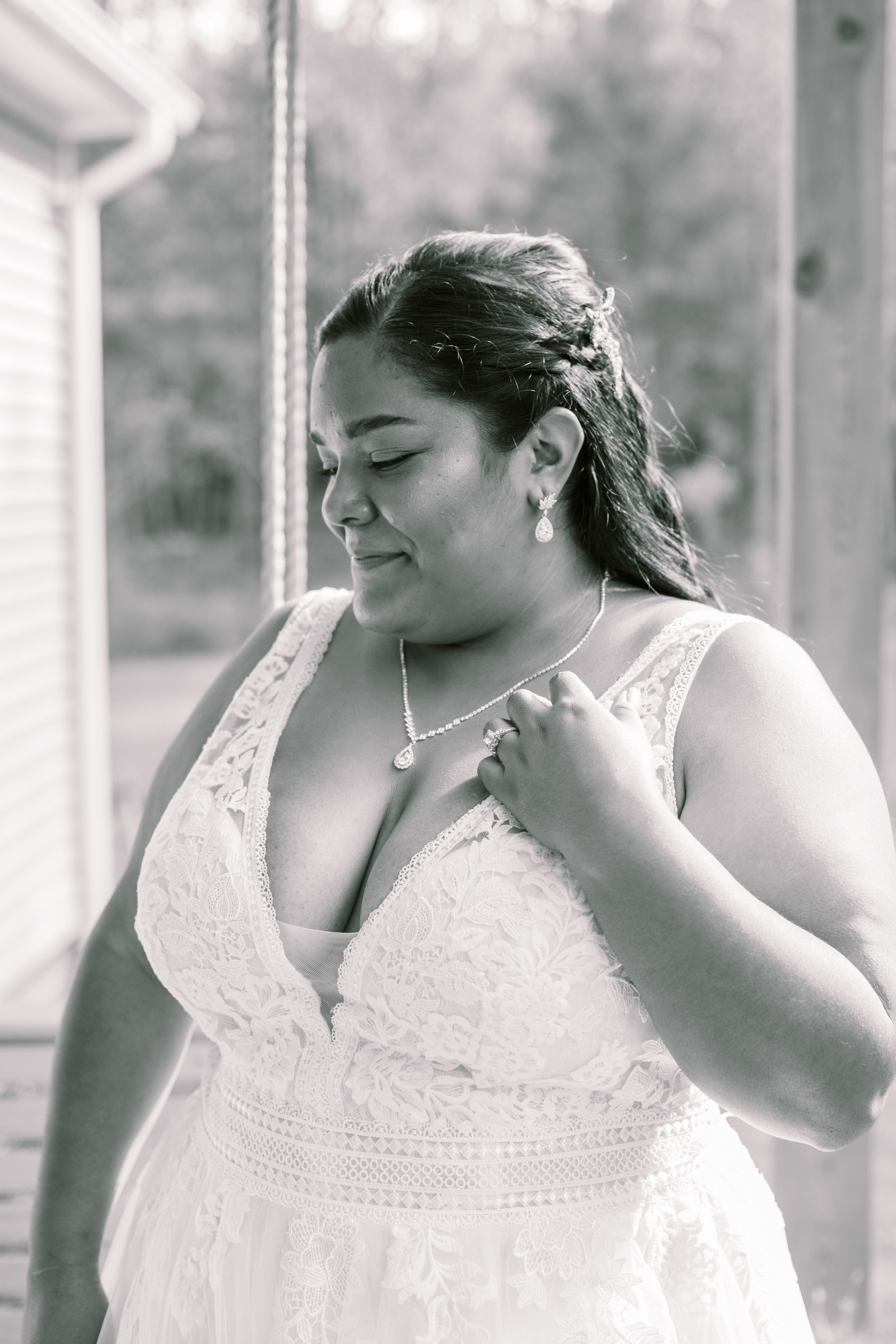 Bridal Portrait Black and White Beautiful Mebane NC Wedding in Family's Backyard Fancy This Photography