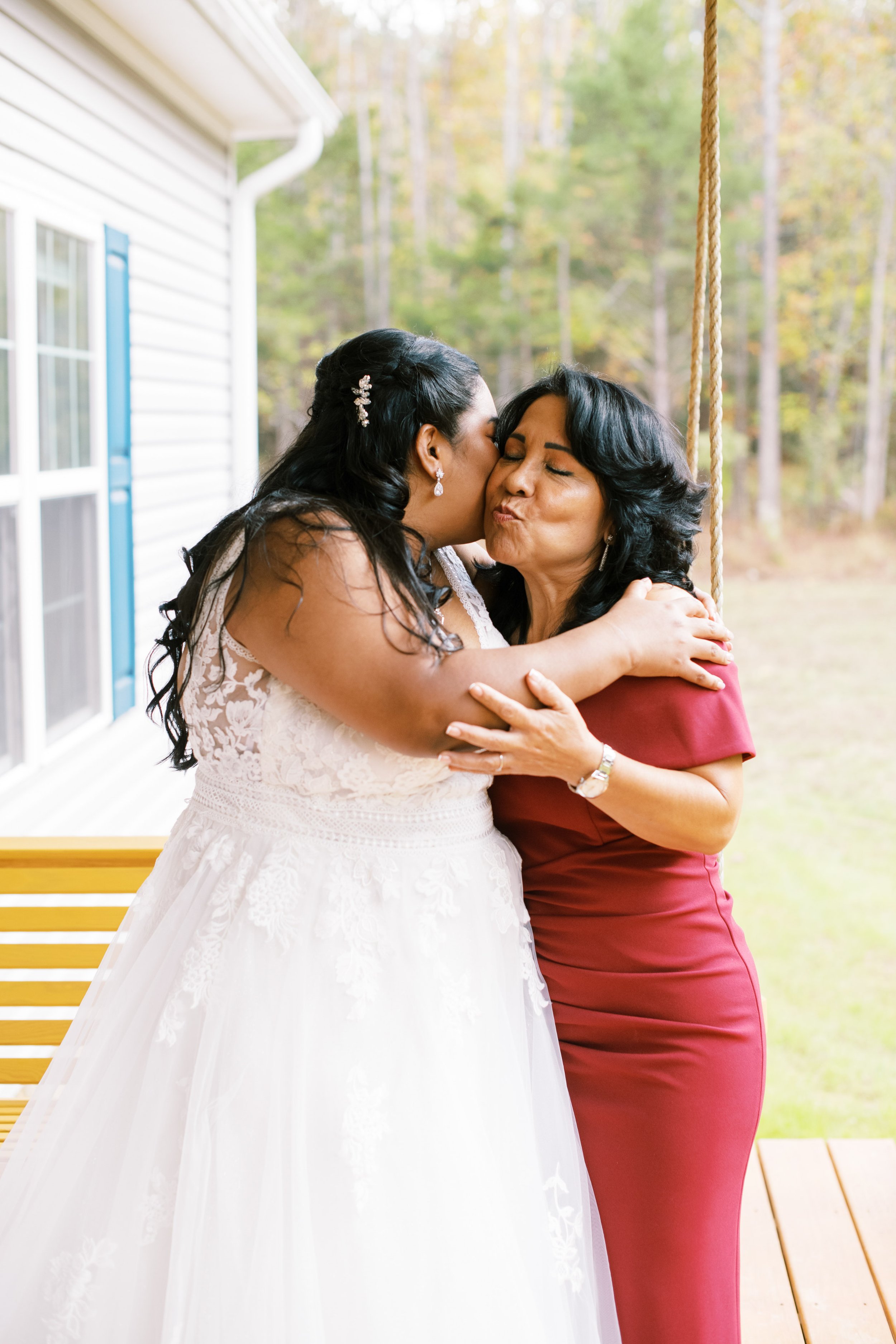 Bride and Mother Hug Beautiful Mebane NC Wedding in Family's Backyard Fancy This Photography