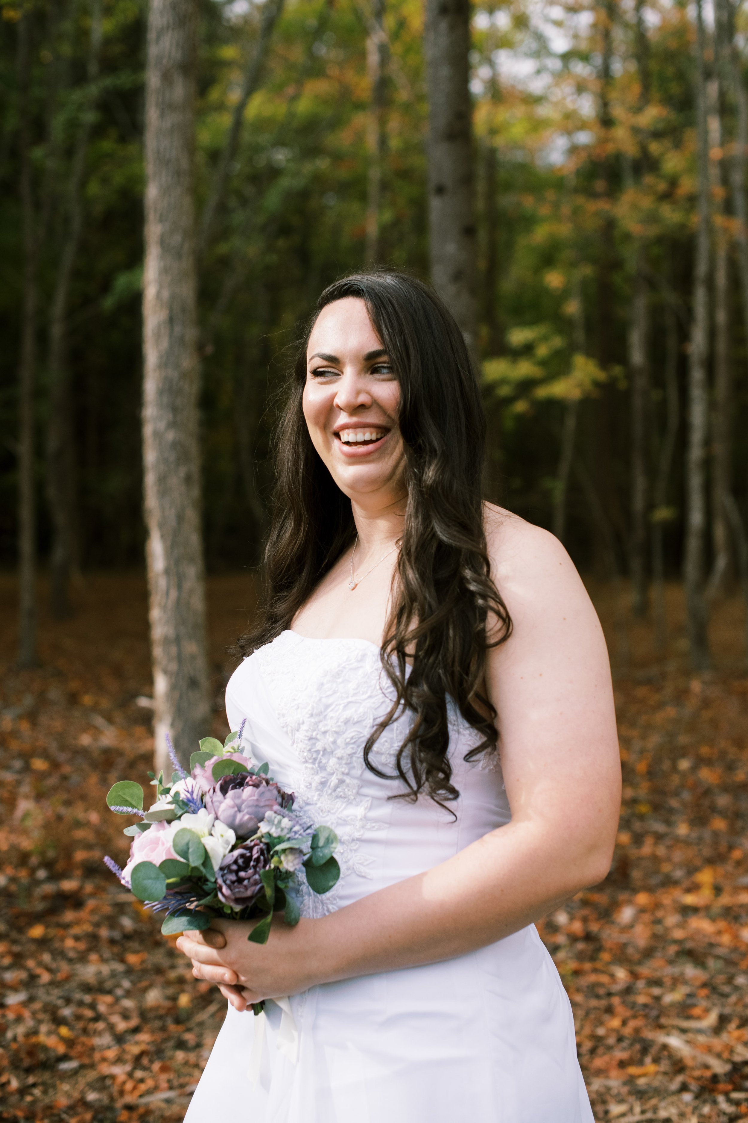 Bride with Bouquet Beautiful Mebane NC Wedding in Family's Backyard Fancy This Photography