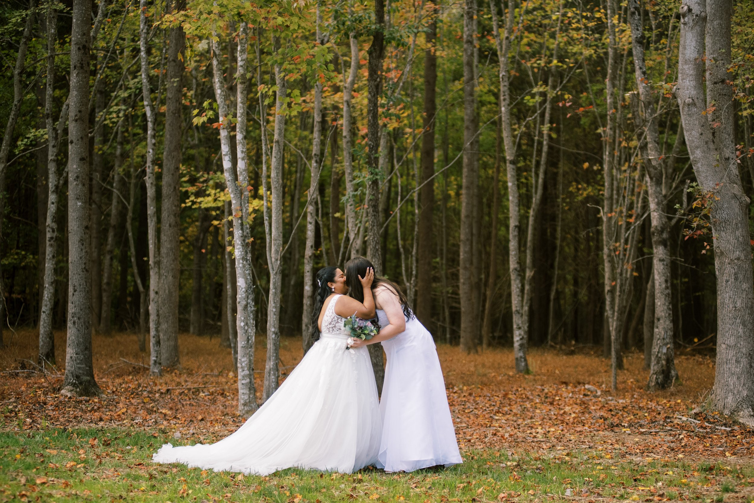 Brides Share First Look Beautiful Mebane NC Wedding in Family's Backyard Fancy This Photography