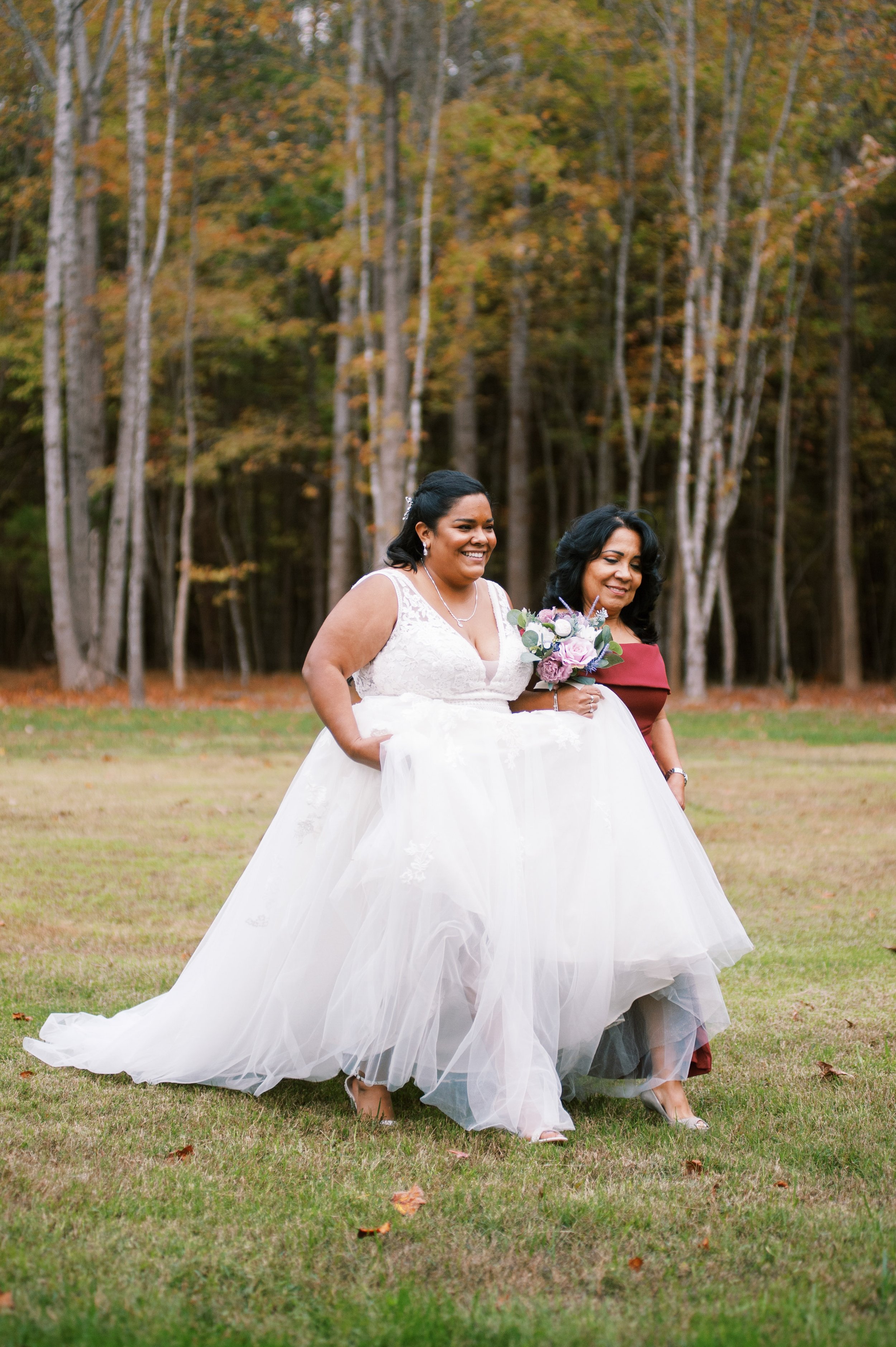 Bride Escorted By Mother Beautiful Mebane NC Wedding in Family's Backyard Fancy This Photography