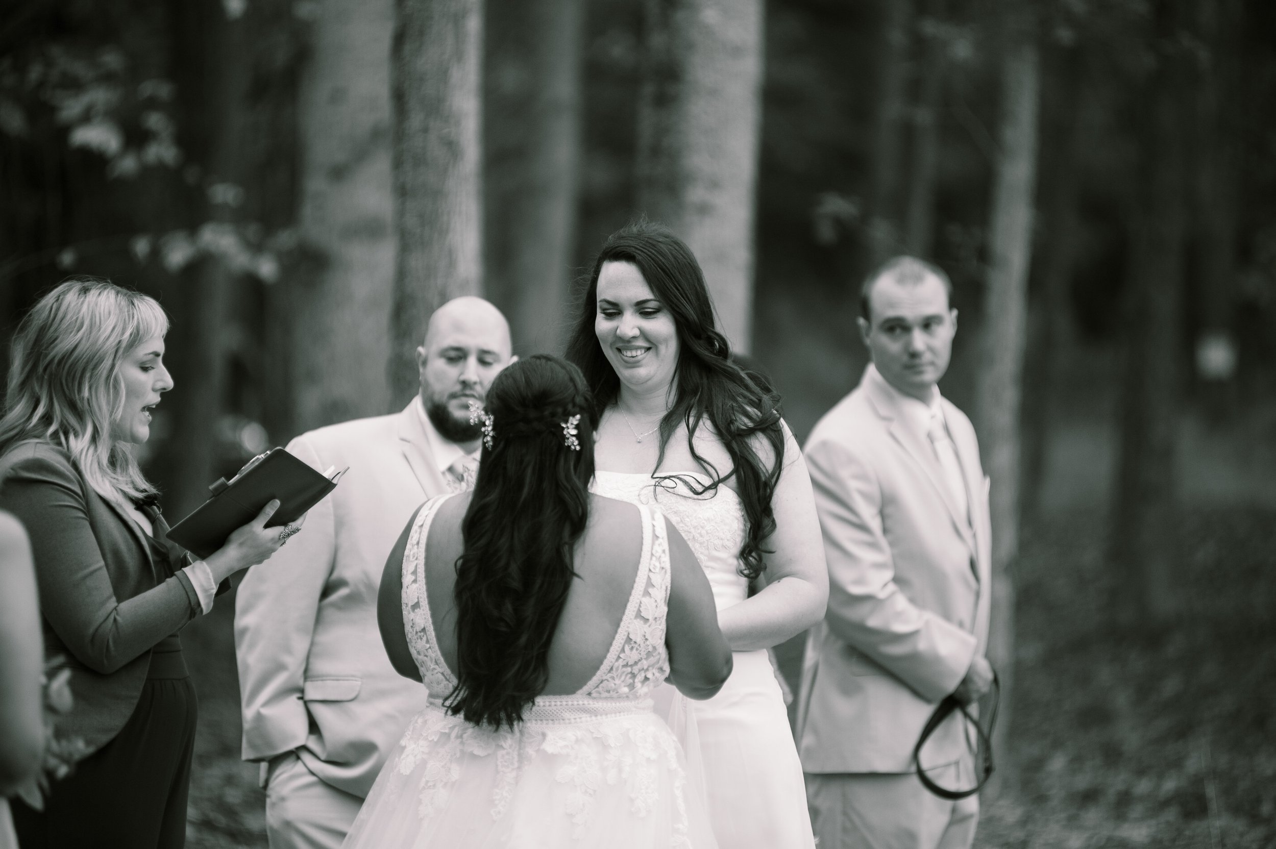 Black and White Image Ceremony Beautiful Mebane NC Wedding in Family's Backyard Fancy This Photography