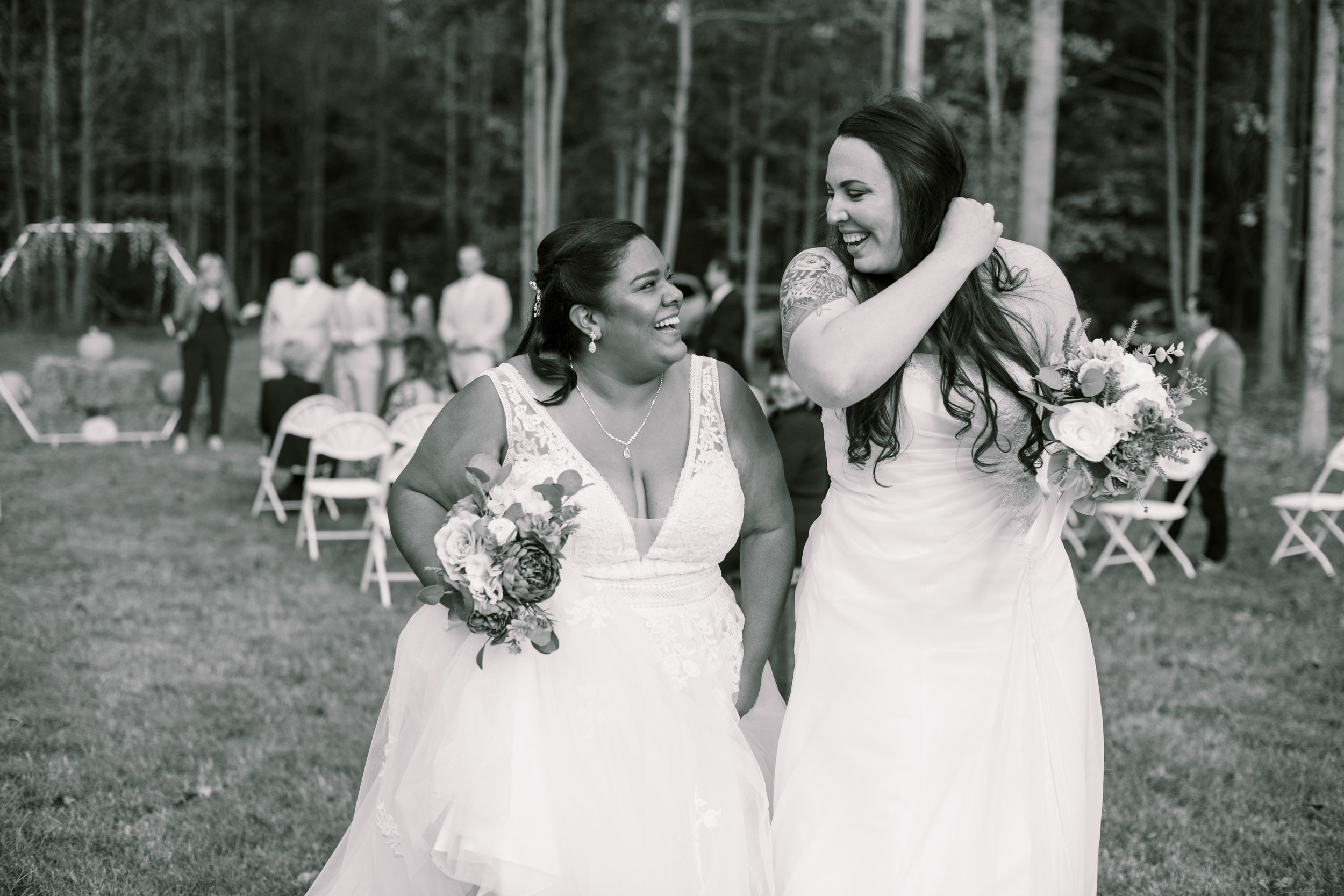 Just Married Brides Beautiful Mebane NC Wedding in Family's Backyard Fancy This Photography
