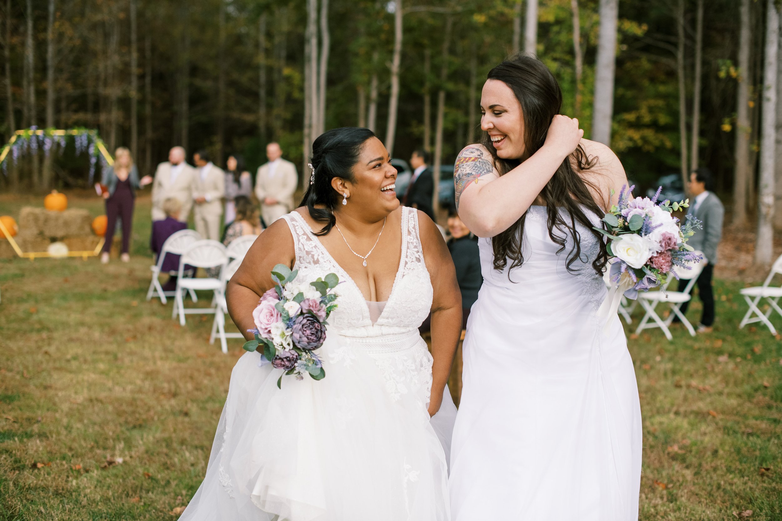 Brides Ceremony Exit Smile Beautiful Mebane NC Wedding in Family's Backyard Fancy This Photography