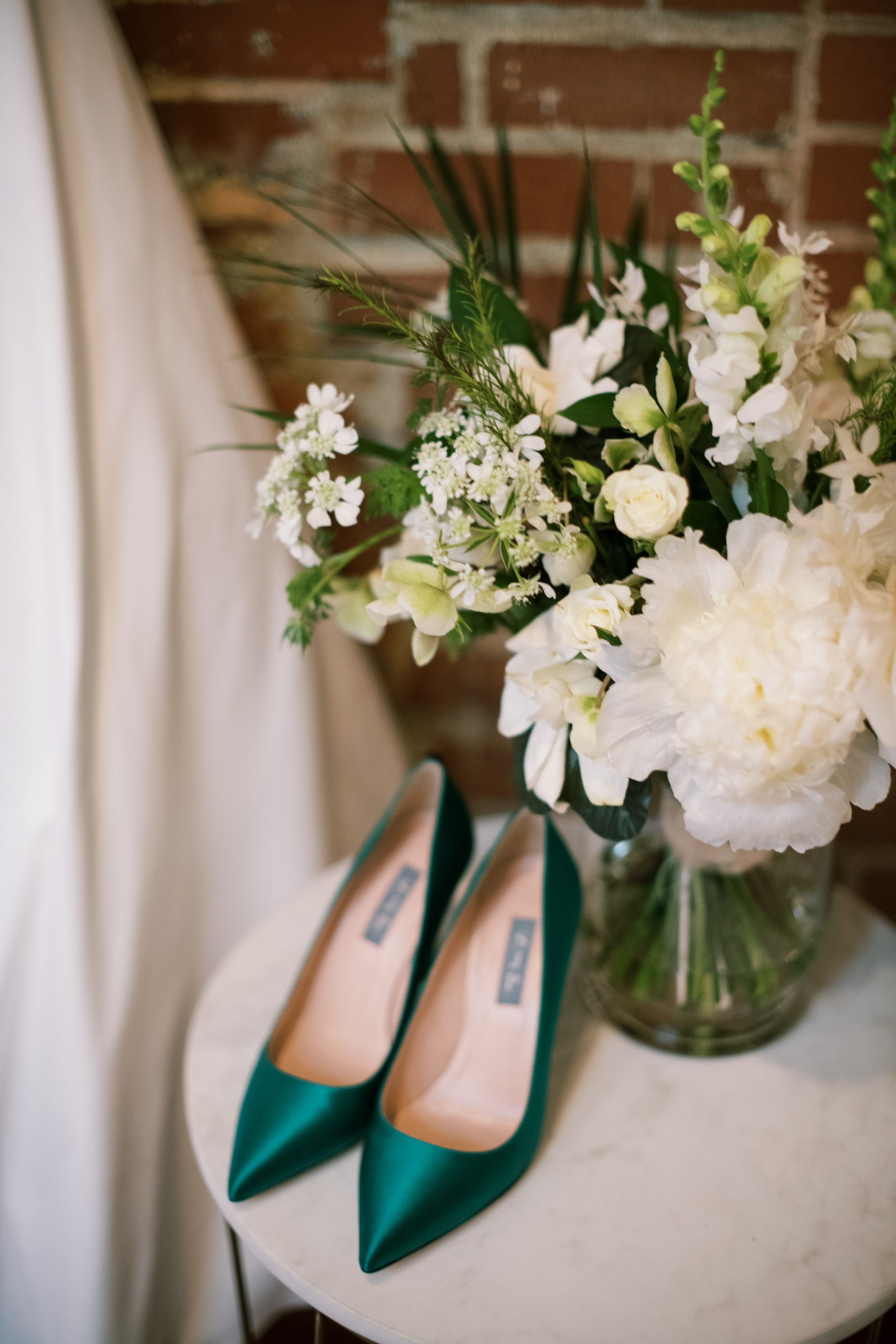 Green Shoes and Bridal Bouquet Wedding at The Cloth Mill at Eno River&nbsp;Fancy This Photography
