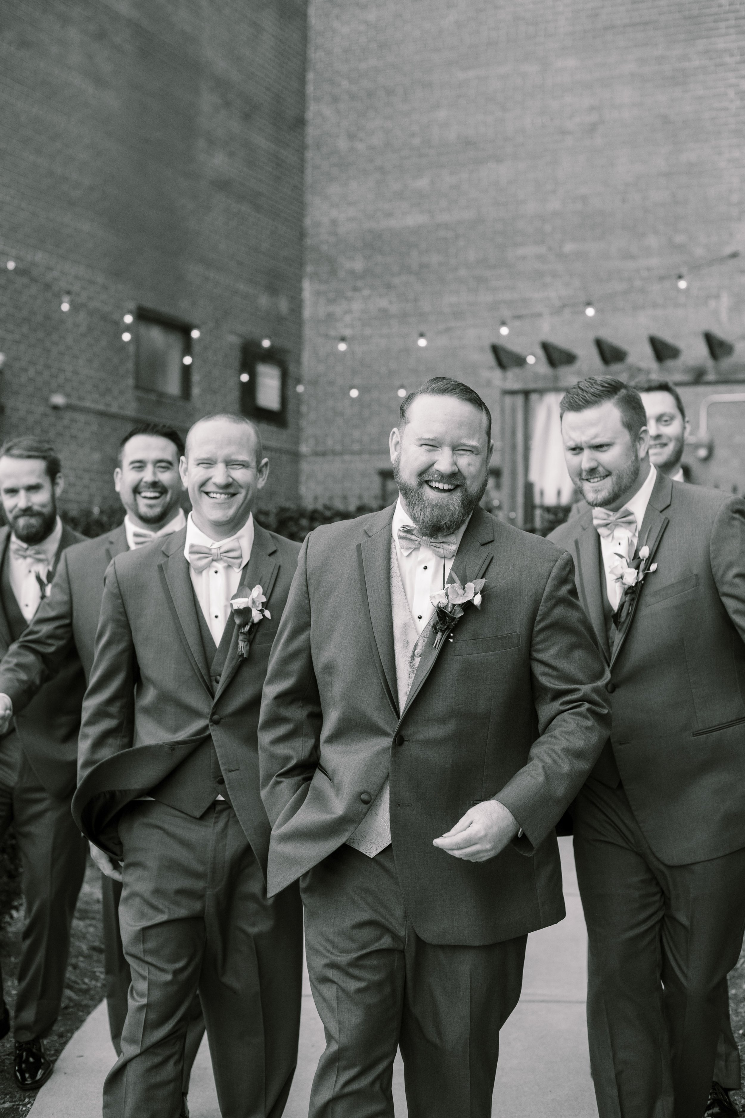 Groom and Groomsmen Black and White Wedding at The Cloth Mill at Eno River&nbsp;Fancy This Photography