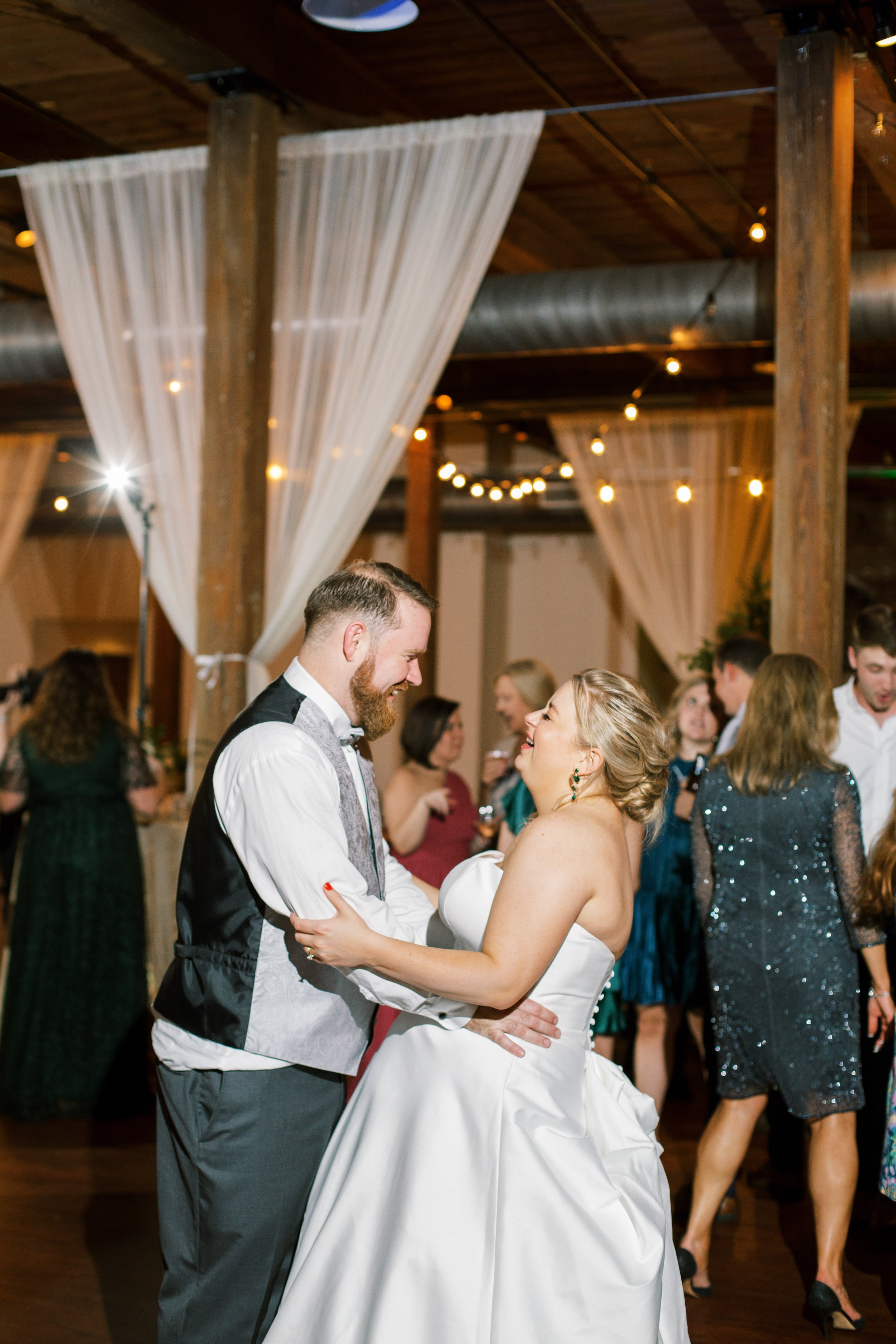 Bride and Groom Dancing the night away Wedding at The Cloth Mill at Eno River&nbsp;Fancy This Photography