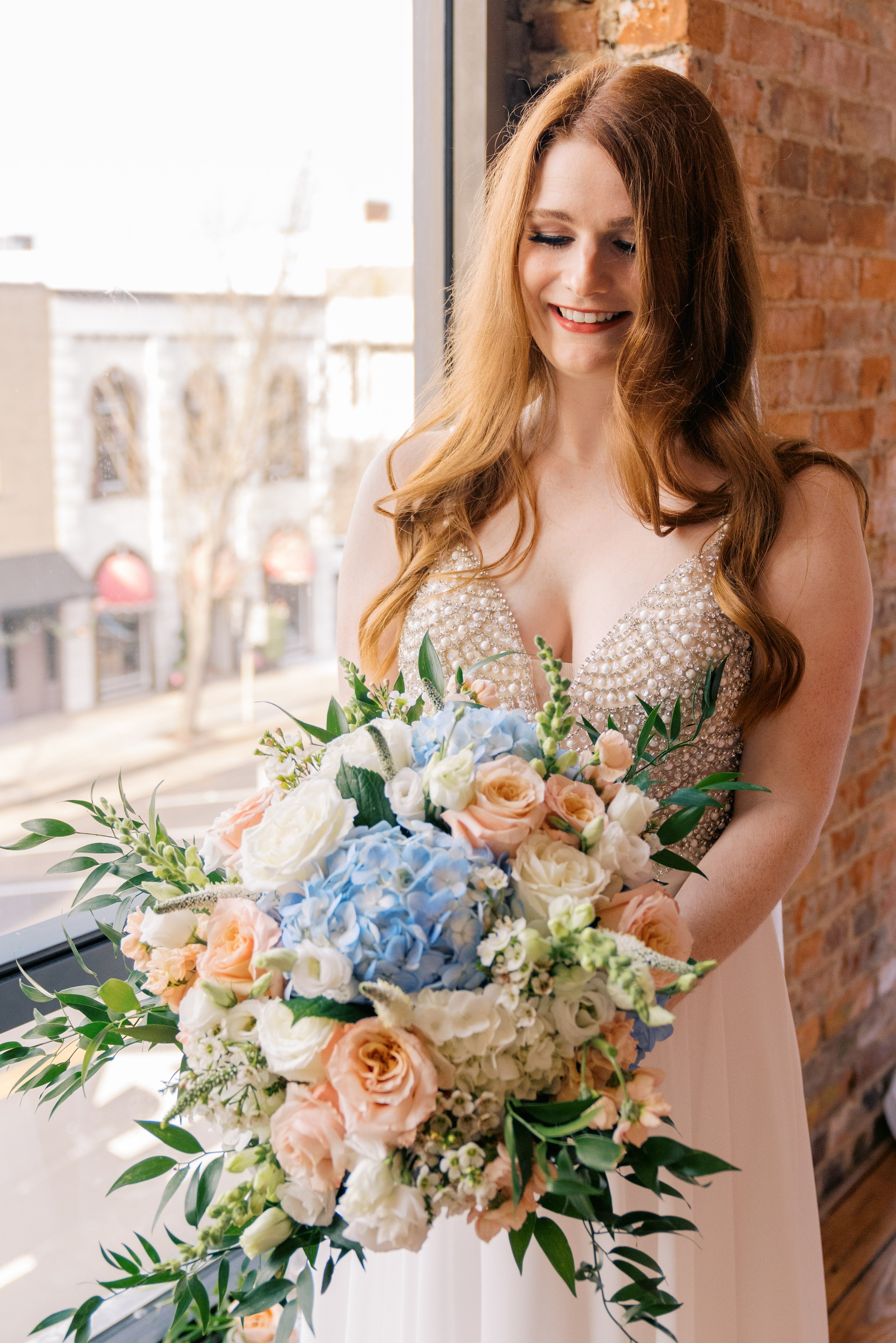 Bride with Bouquet Salisbury North Carolina Wedding at The Meroney Theater Fancy This Photography