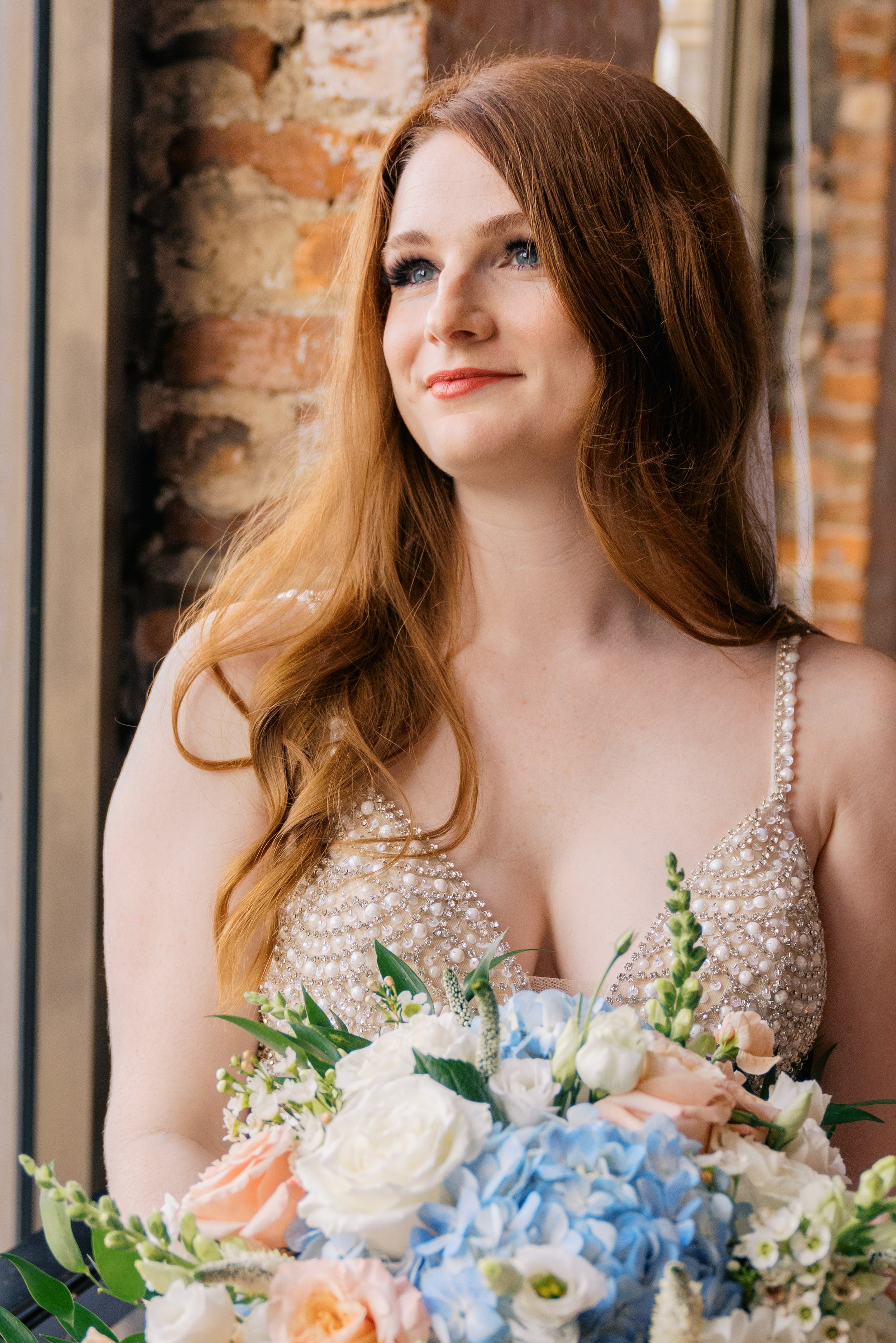 Bride with Bouquet of Flowers Salisbury North Carolina Wedding at The Meroney Theater Fancy This Photography