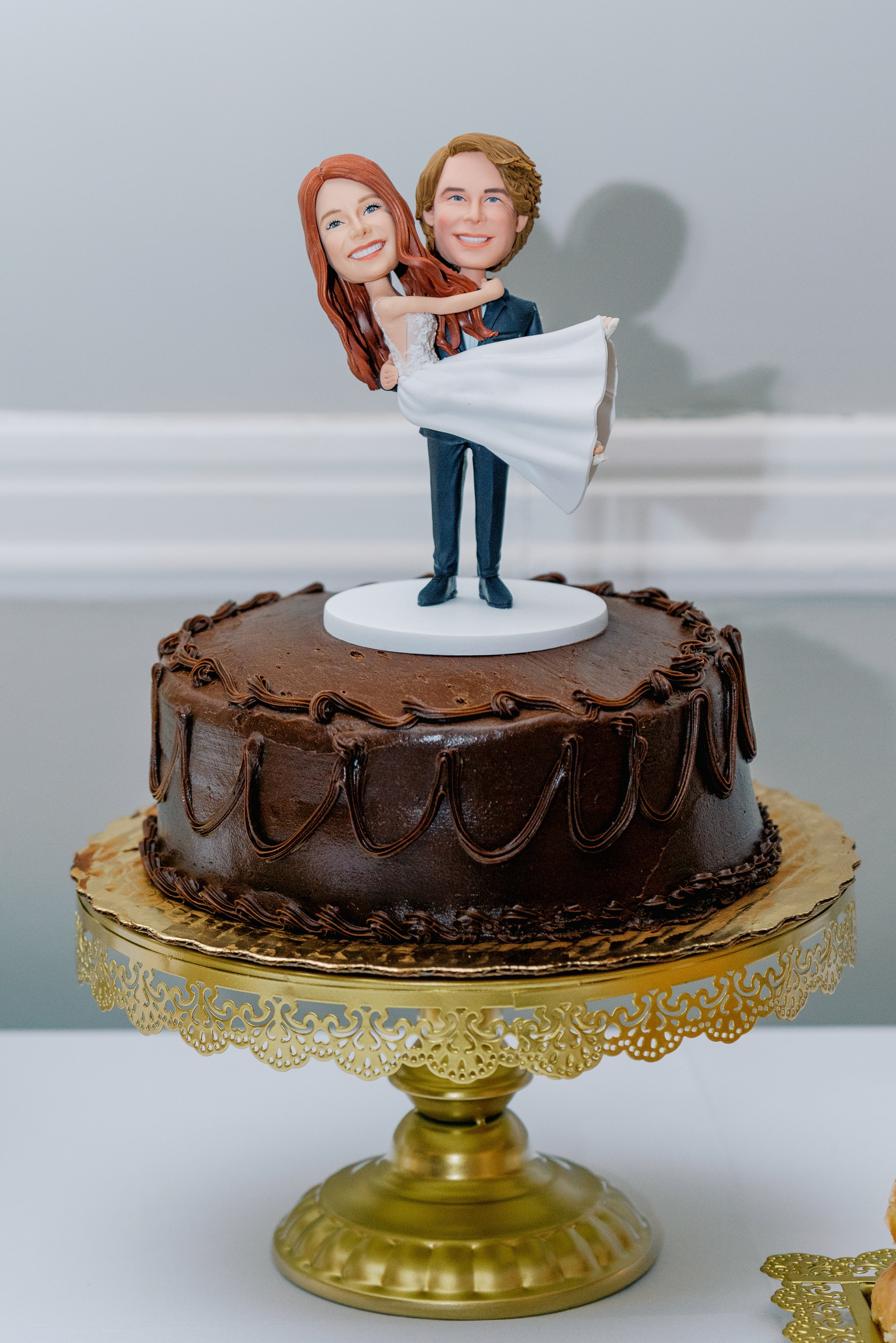 Chocolate Cake Bobble Head Bride and Groom Salisbury North Carolina Wedding at The Meroney Theater  Fancy This Photography