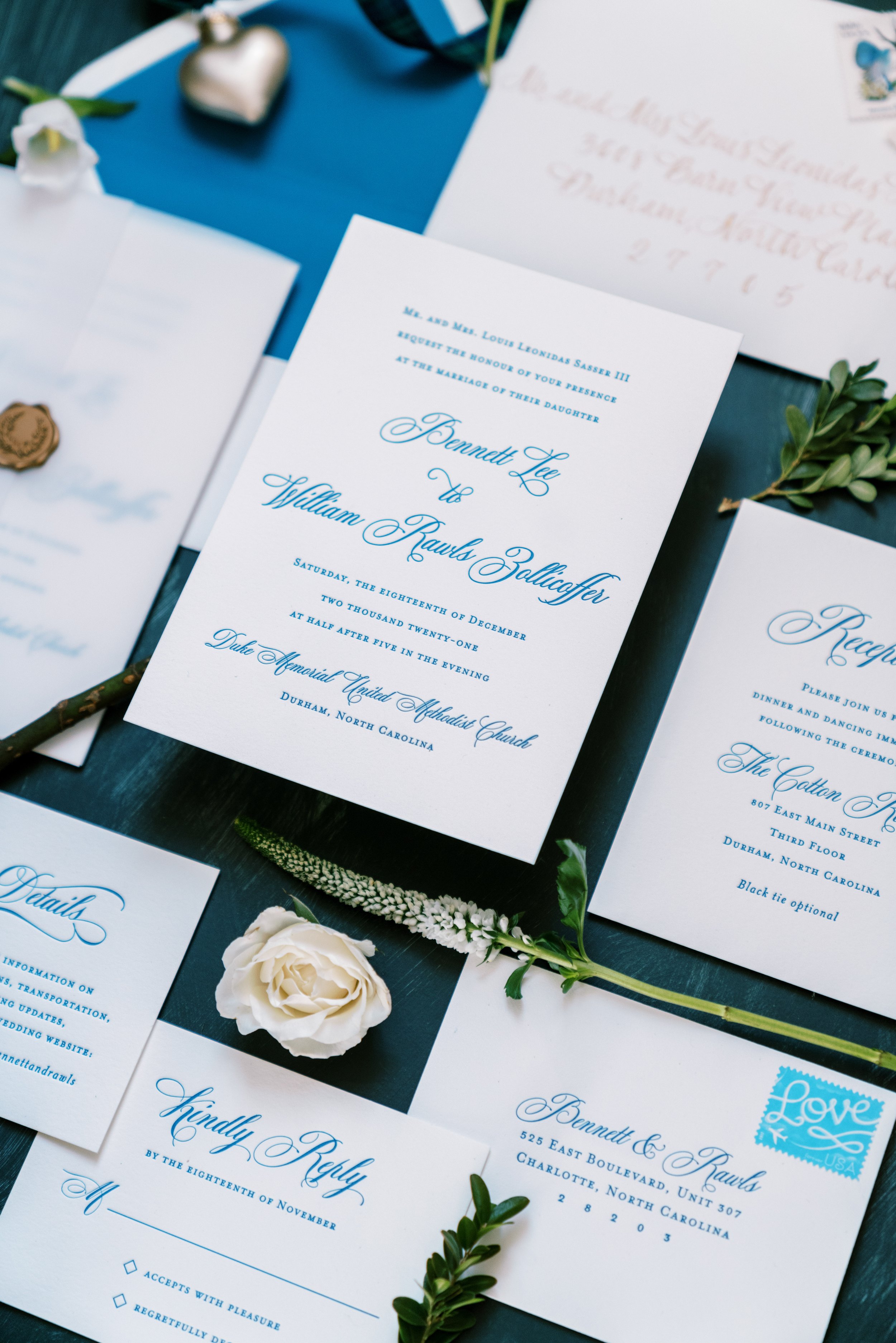 Blue Invitations Wedding at The Cotton Room Durham NC Fancy This Photography