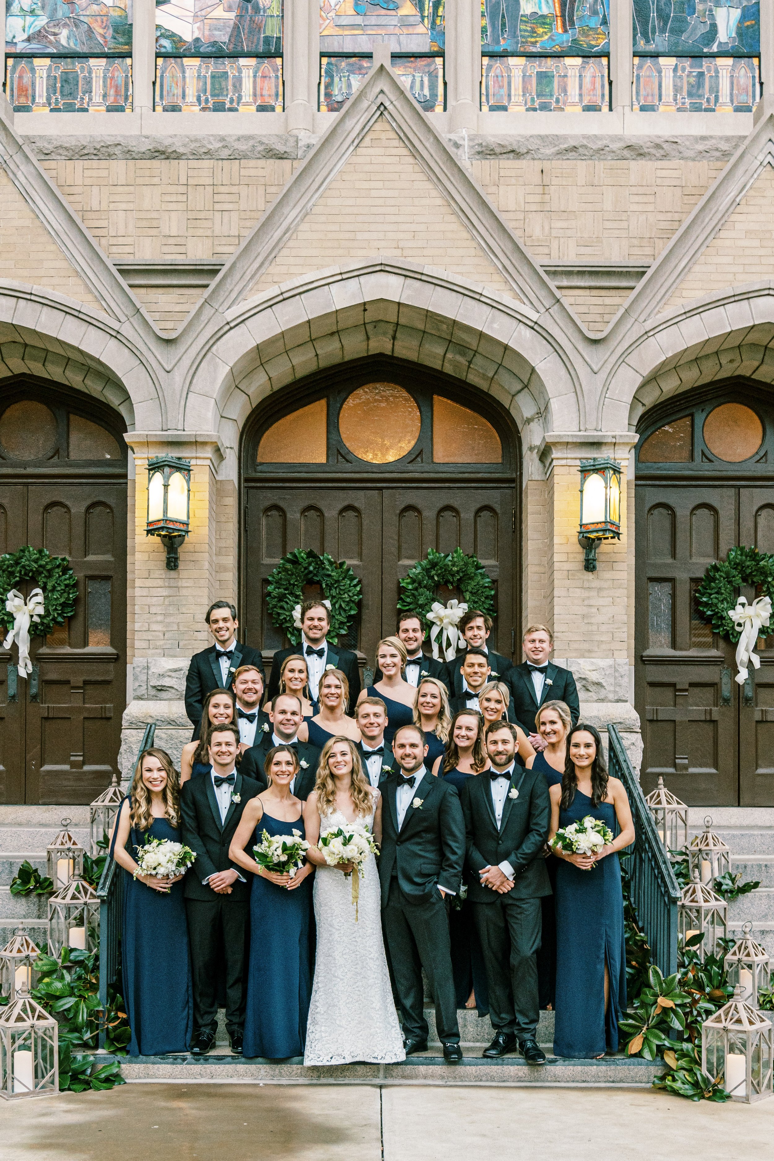 Winter Wedding Party Portrait Duke Memorial Wedding at The Cotton Room Durham NC Fancy This Photography