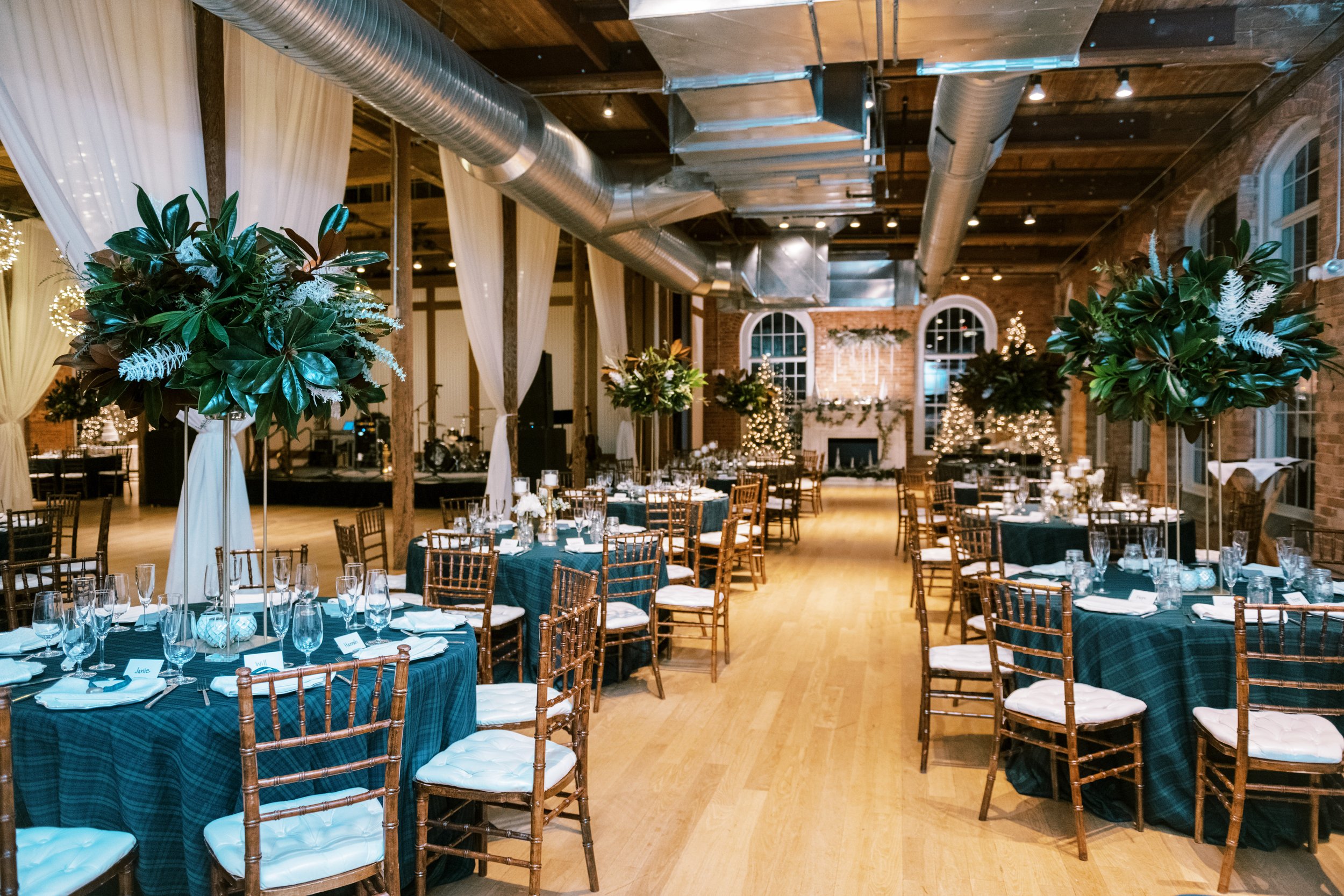 Winter Wedding Flowers and Decor Reception Wedding at The Cotton Room Durham NC Fancy This Photography