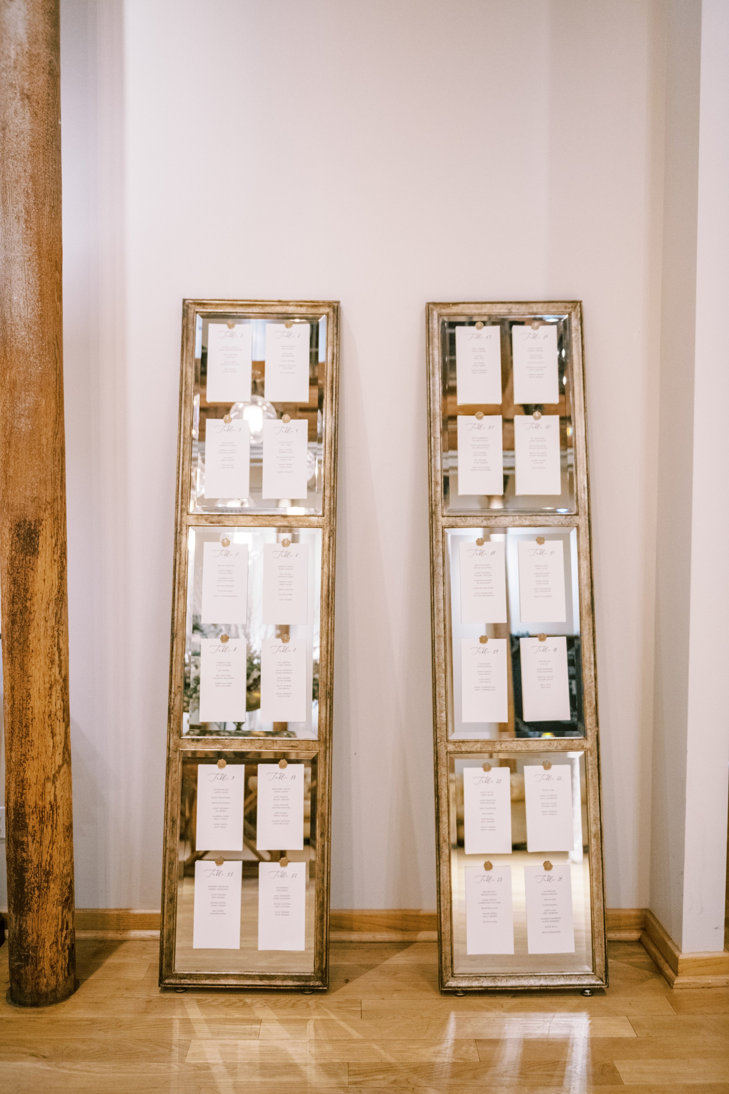 Vintage Mirror Table Seating Chart Wedding at The Cotton Room Durham NC Fancy This Photography