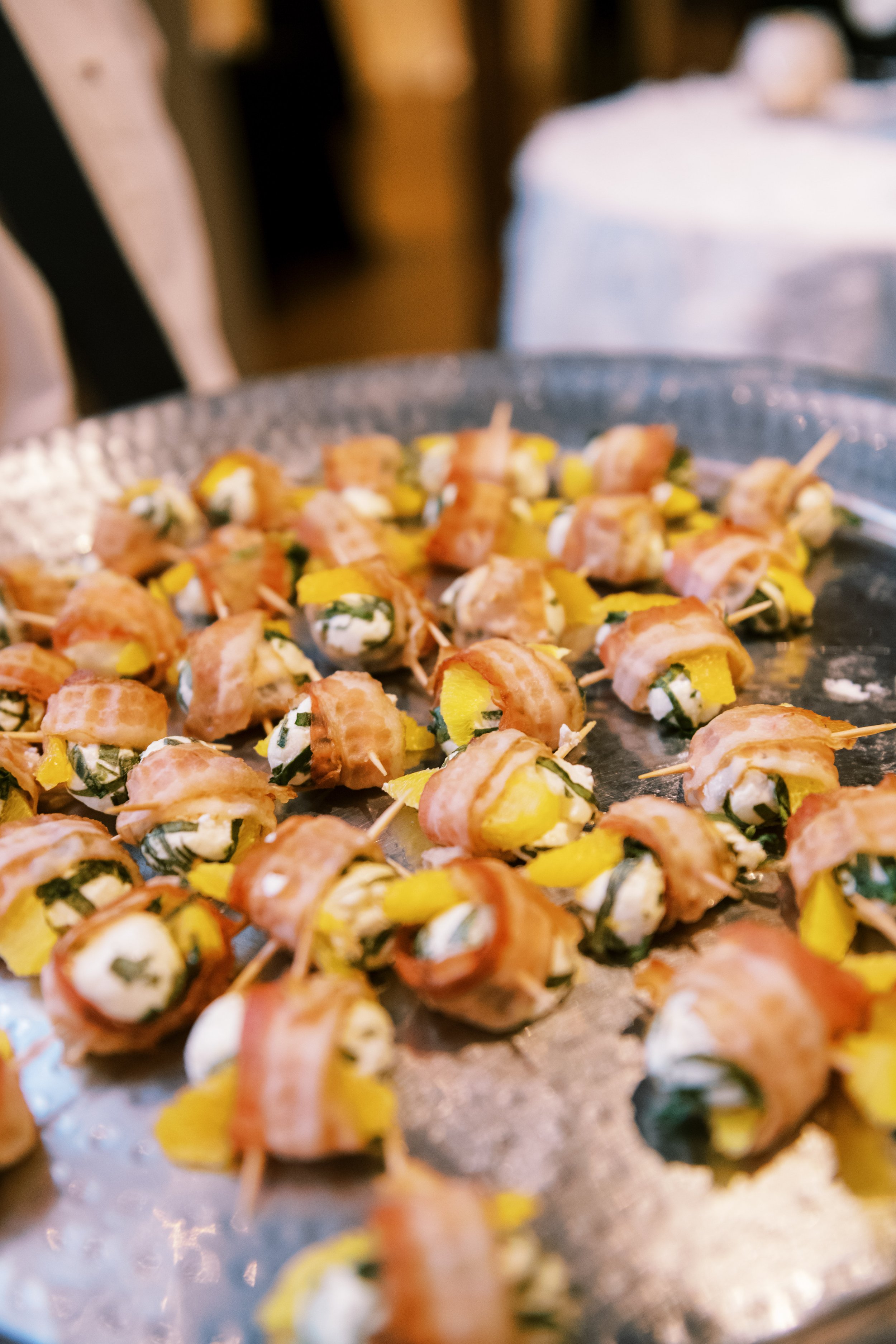 Bacon Wrapped Appetizers Triangle Catering Wedding at The Cotton Room Durham NC Fancy This Photography