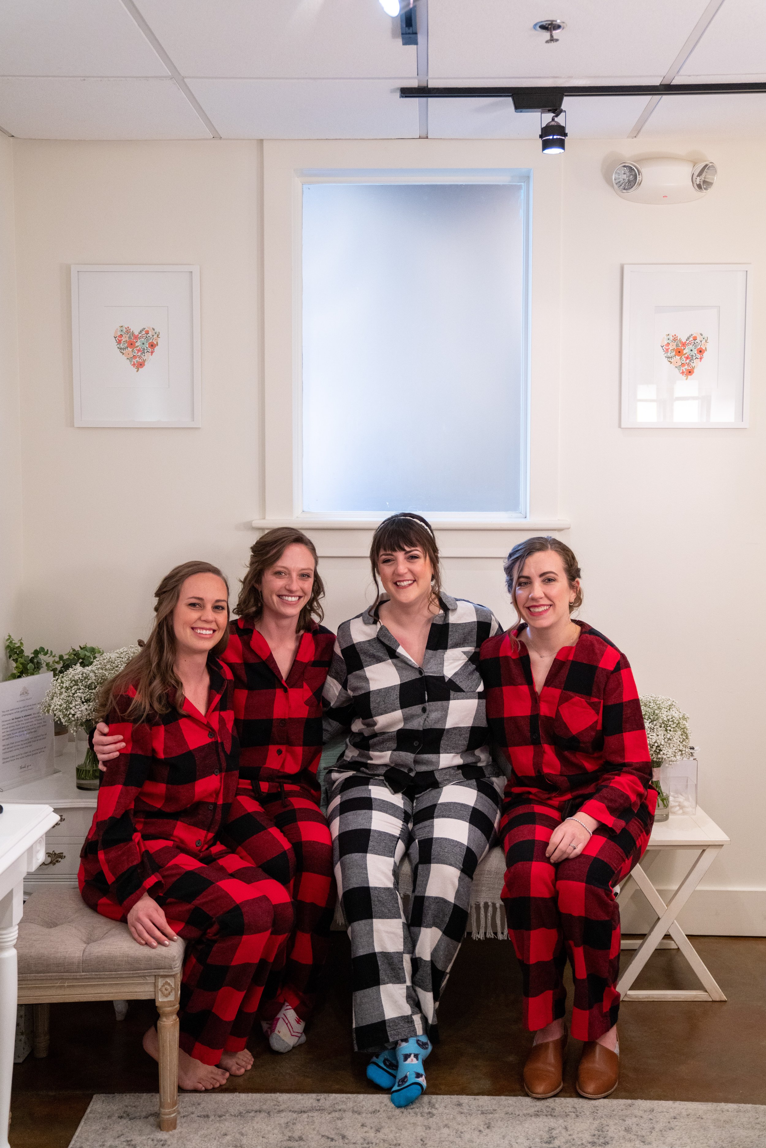 Bride and Bridesmaids Flannel Pajamas Wedding at All Saints Chapel Raleigh NC Fancy This Photography