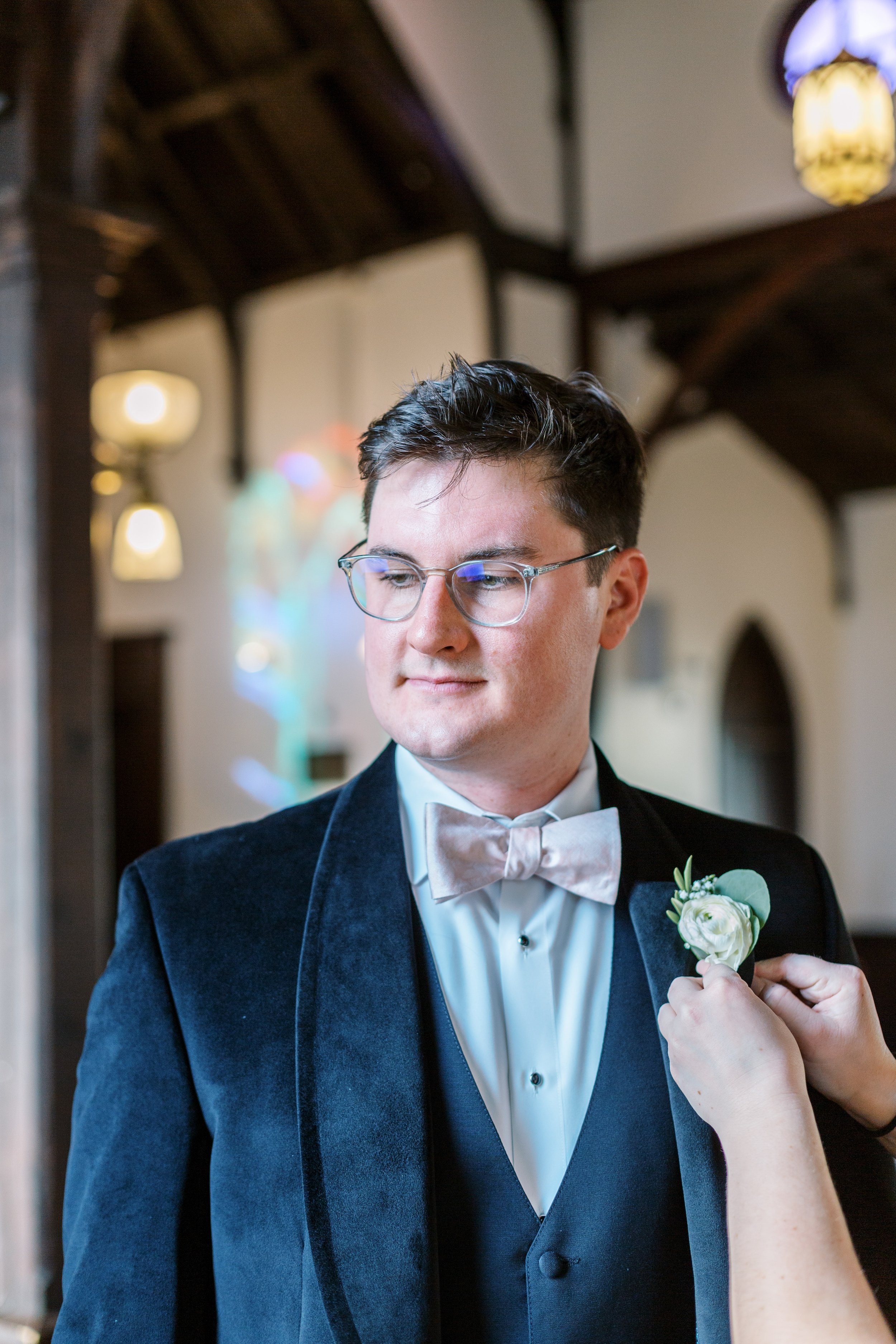 Groom and Boutonniere Wedding at All Saints Chapel Raleigh NC Fancy This Photography