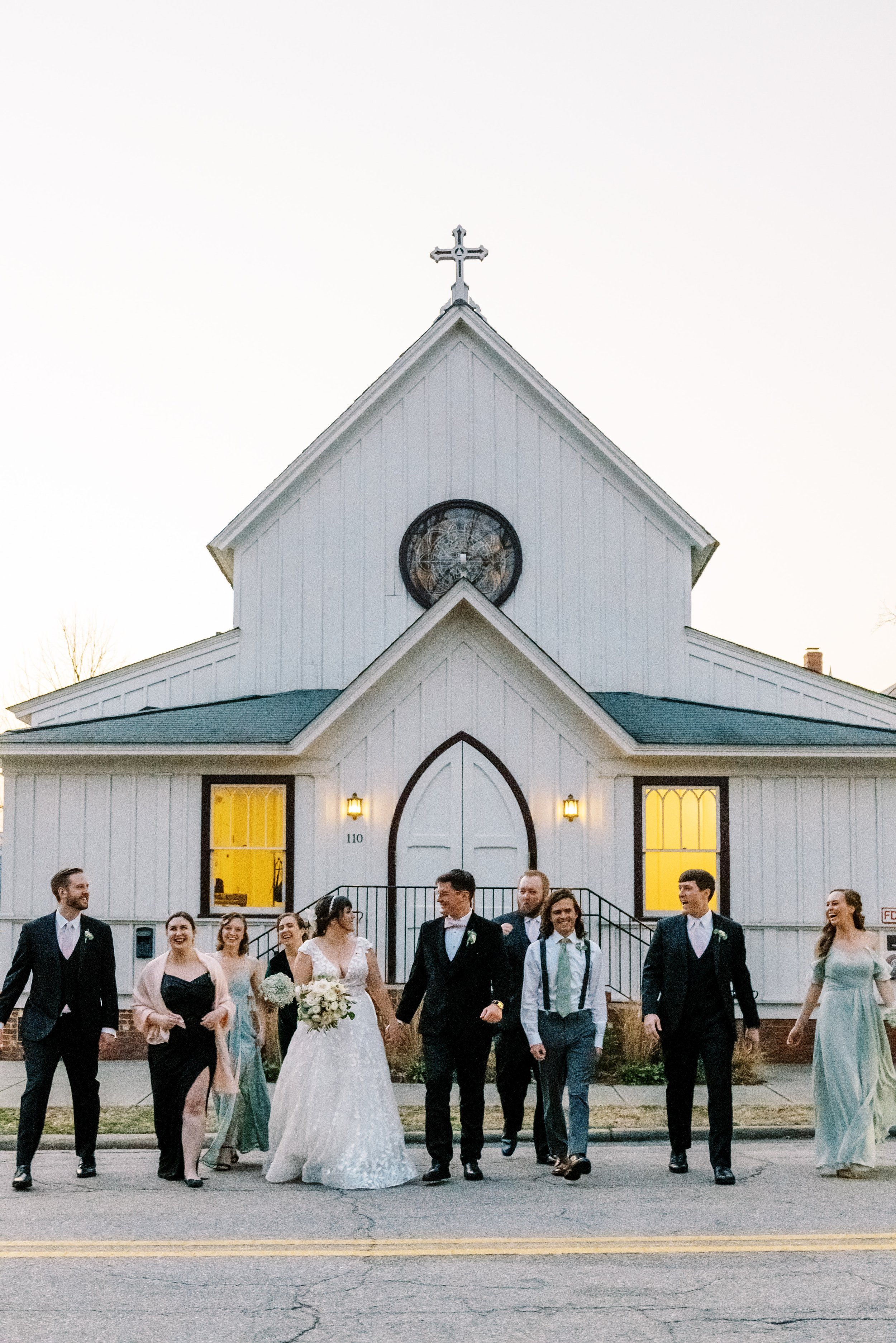 Bride Groom and Wedding Party Wedding at All Saints Chapel Raleigh NC Fancy This Photography
