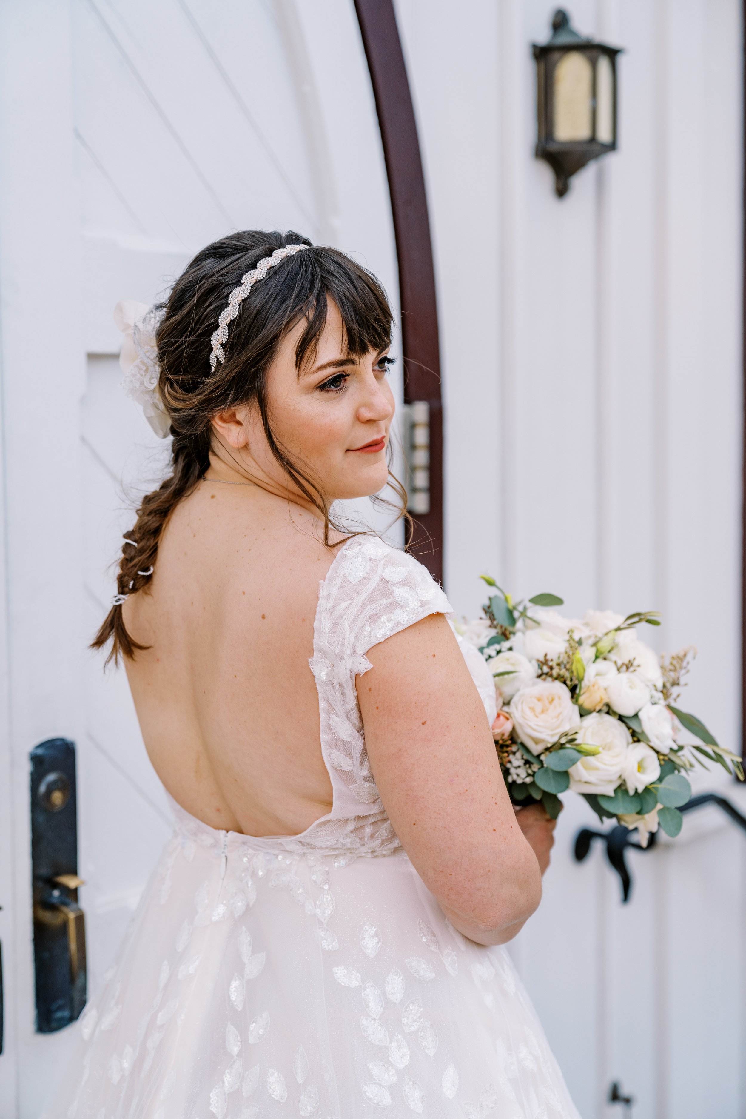 Bride Back of Dress Wedding at All Saints Chapel Raleigh NC Fancy This Photography