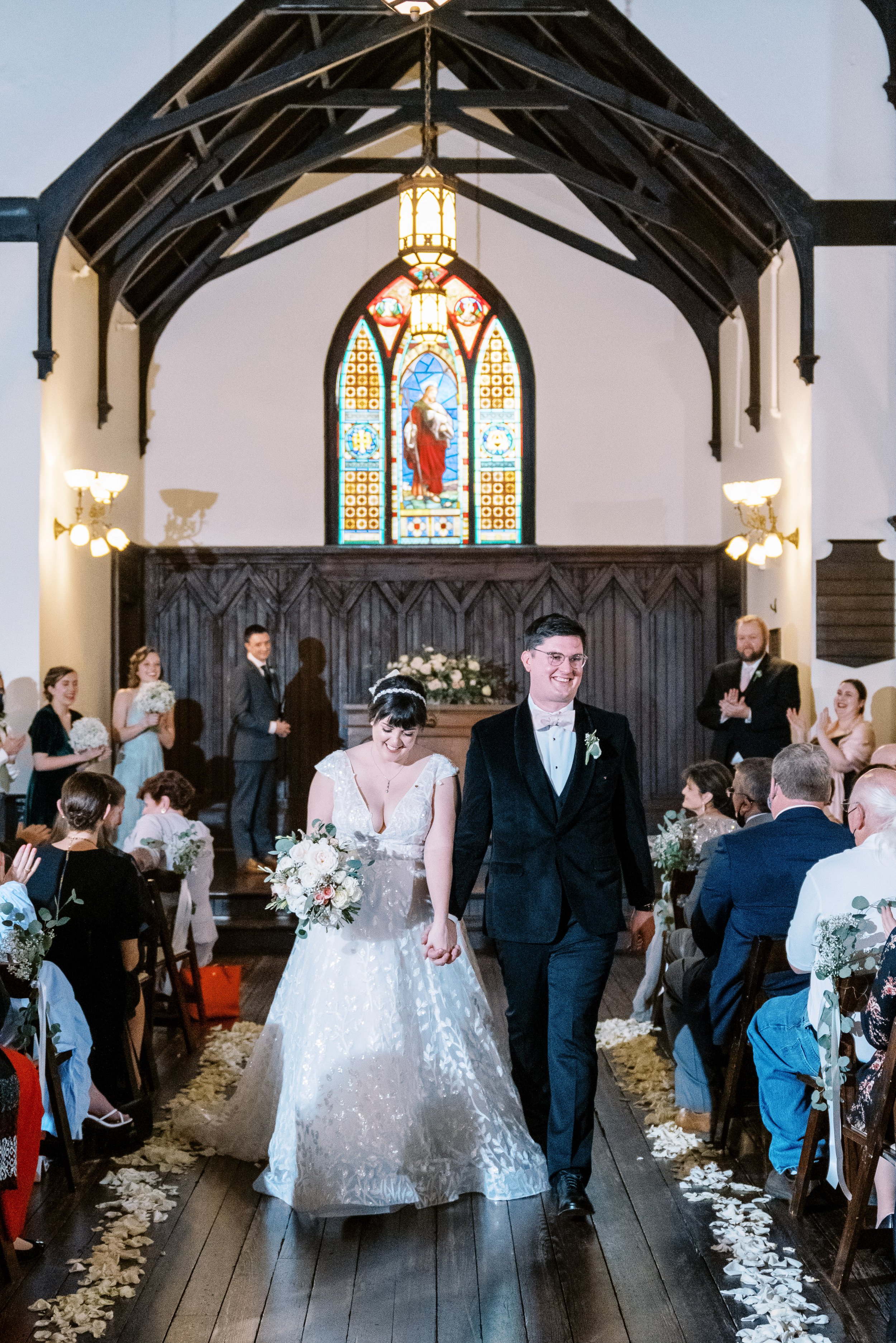 Bride and Groom Recessional Wedding at All Saints Chapel Raleigh NC Fancy This Photography