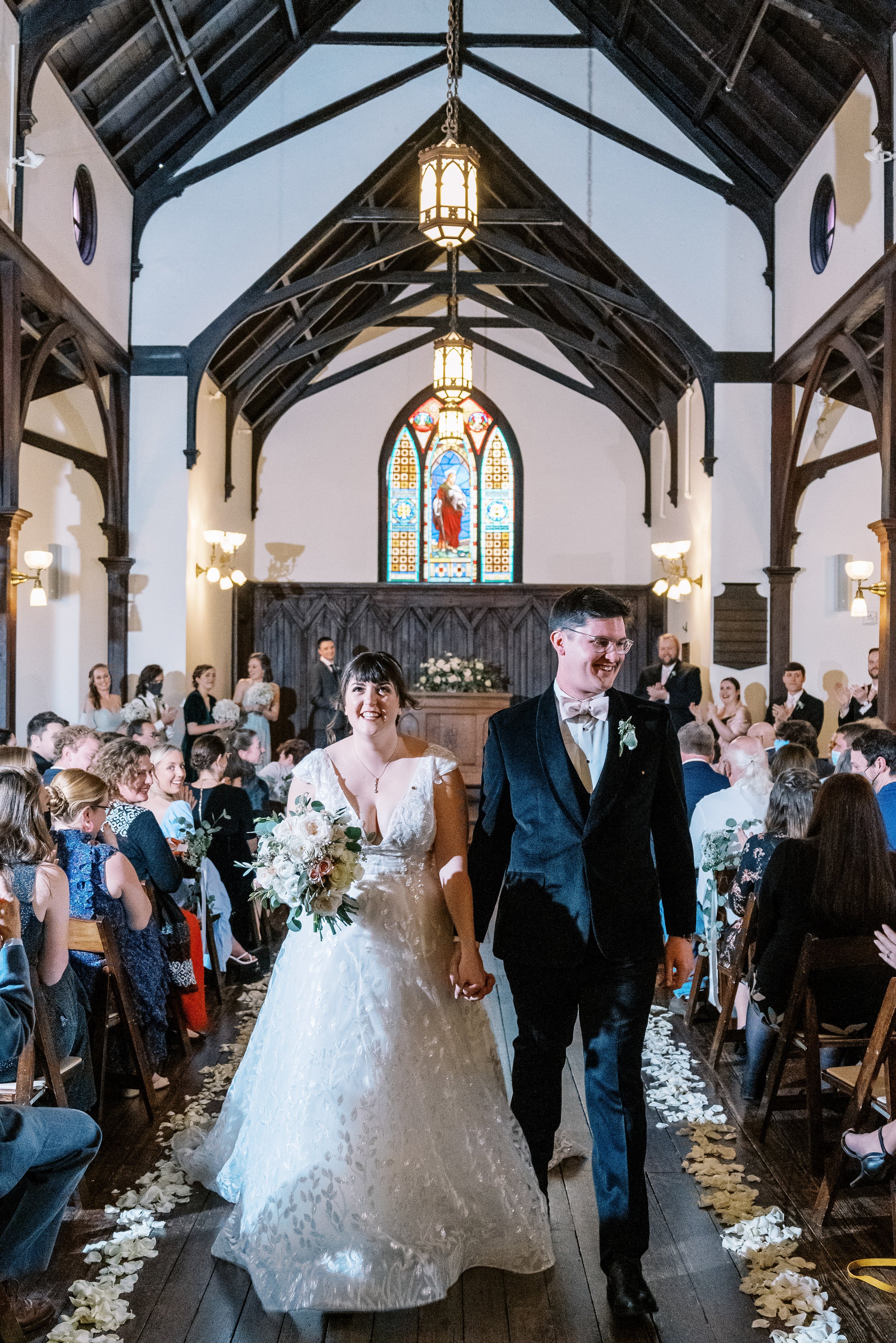 Just Married Bride and Groom Wedding at All Saints Chapel Raleigh NC Fancy This Photography