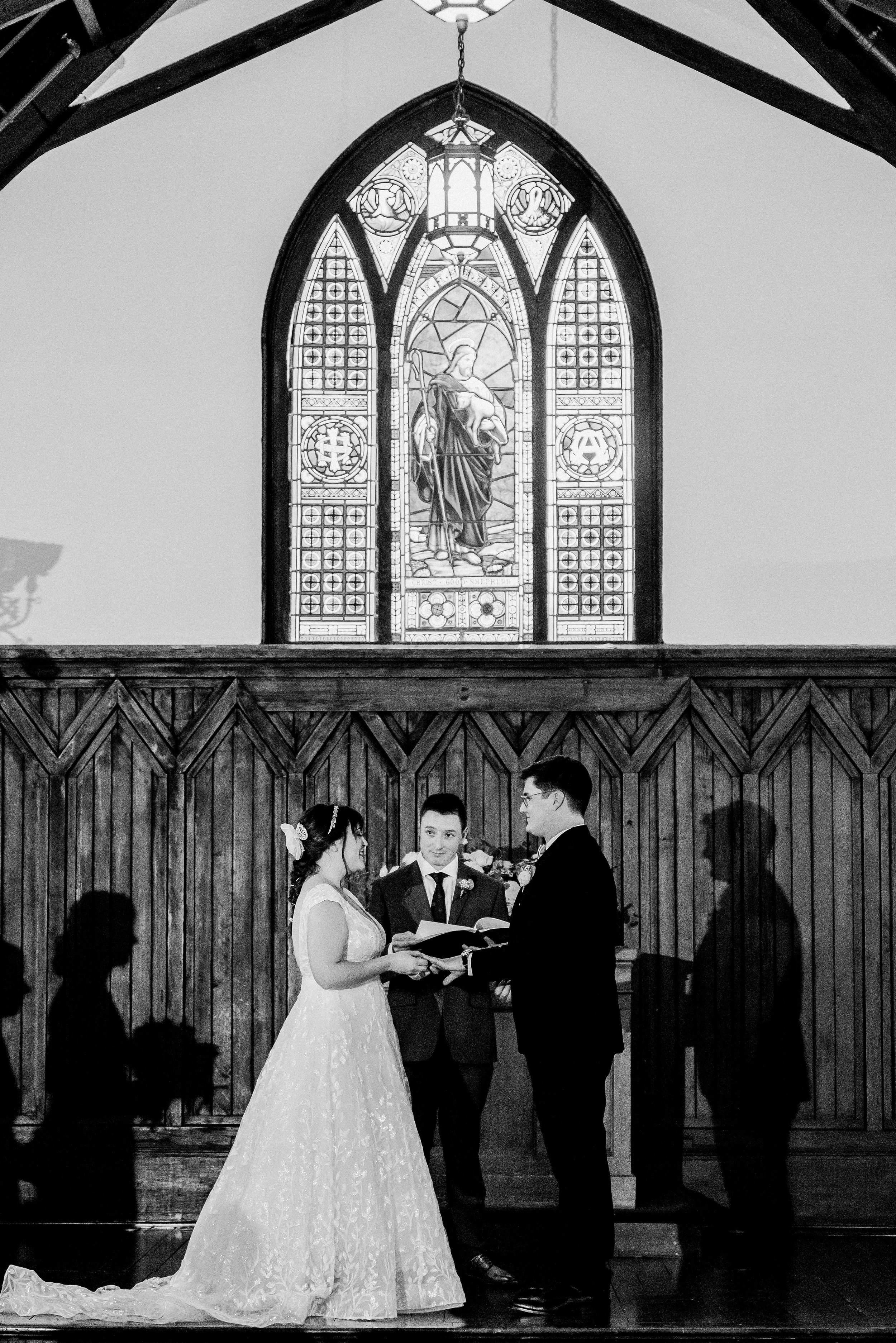 Black and White Vows Bride and Groom Wedding at All Saints Chapel Raleigh NC Fancy This Photography