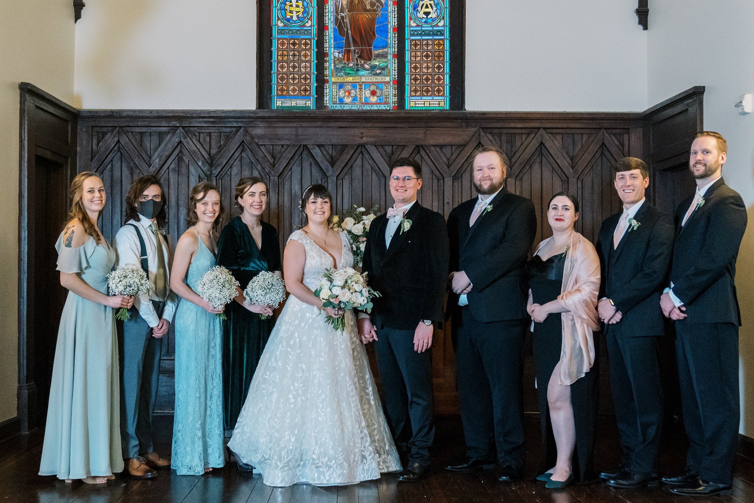 Bride Groom and Wedding Party Wedding at All Saints Chapel Raleigh NC Fancy This Photography