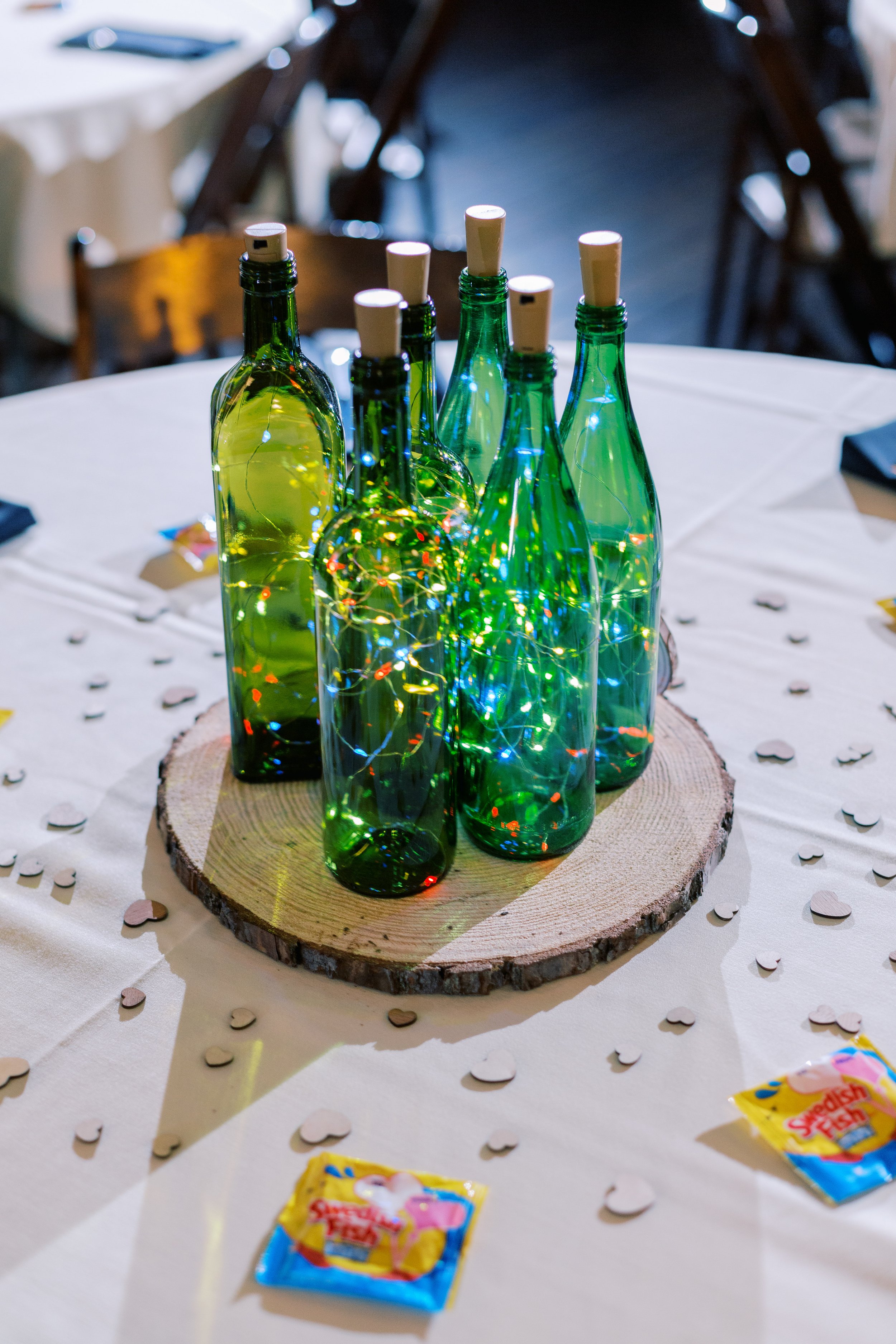 Green Bottle Centerpiece Reception Decor Wedding at All Saints Chapel Raleigh NC Fancy This Photography