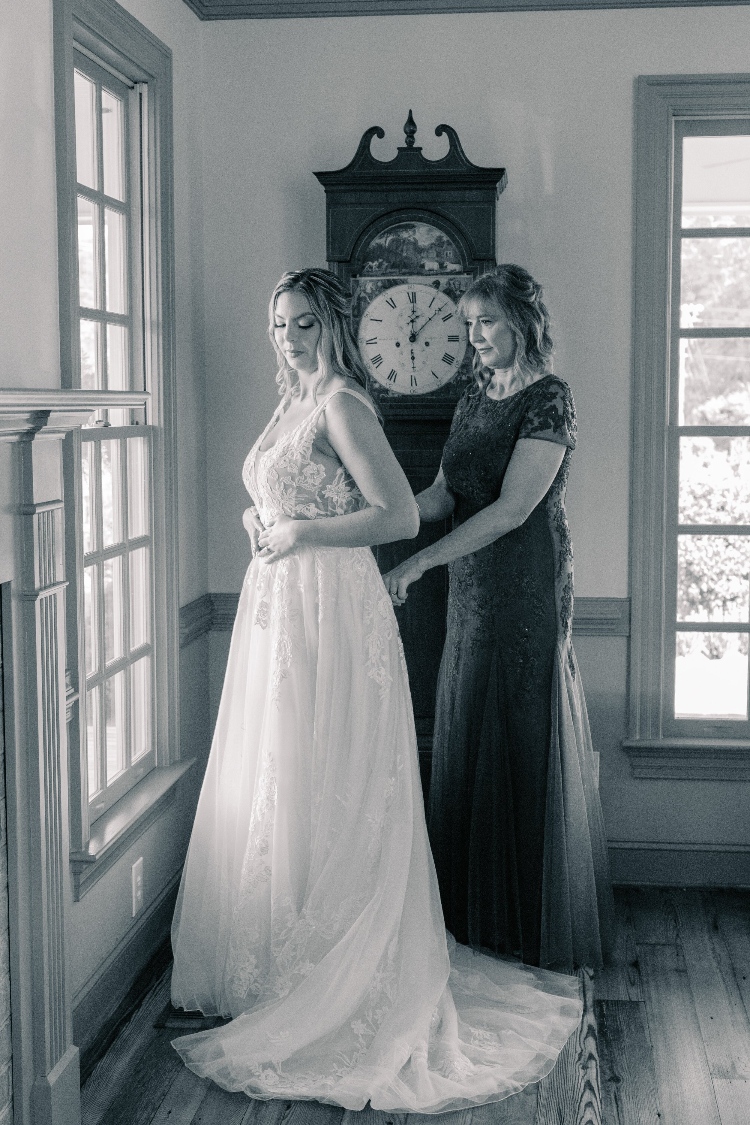 Bride and Mother Getting Ready Raleigh Event Space Walnut Hill Wedding Venue Fancy This Photography