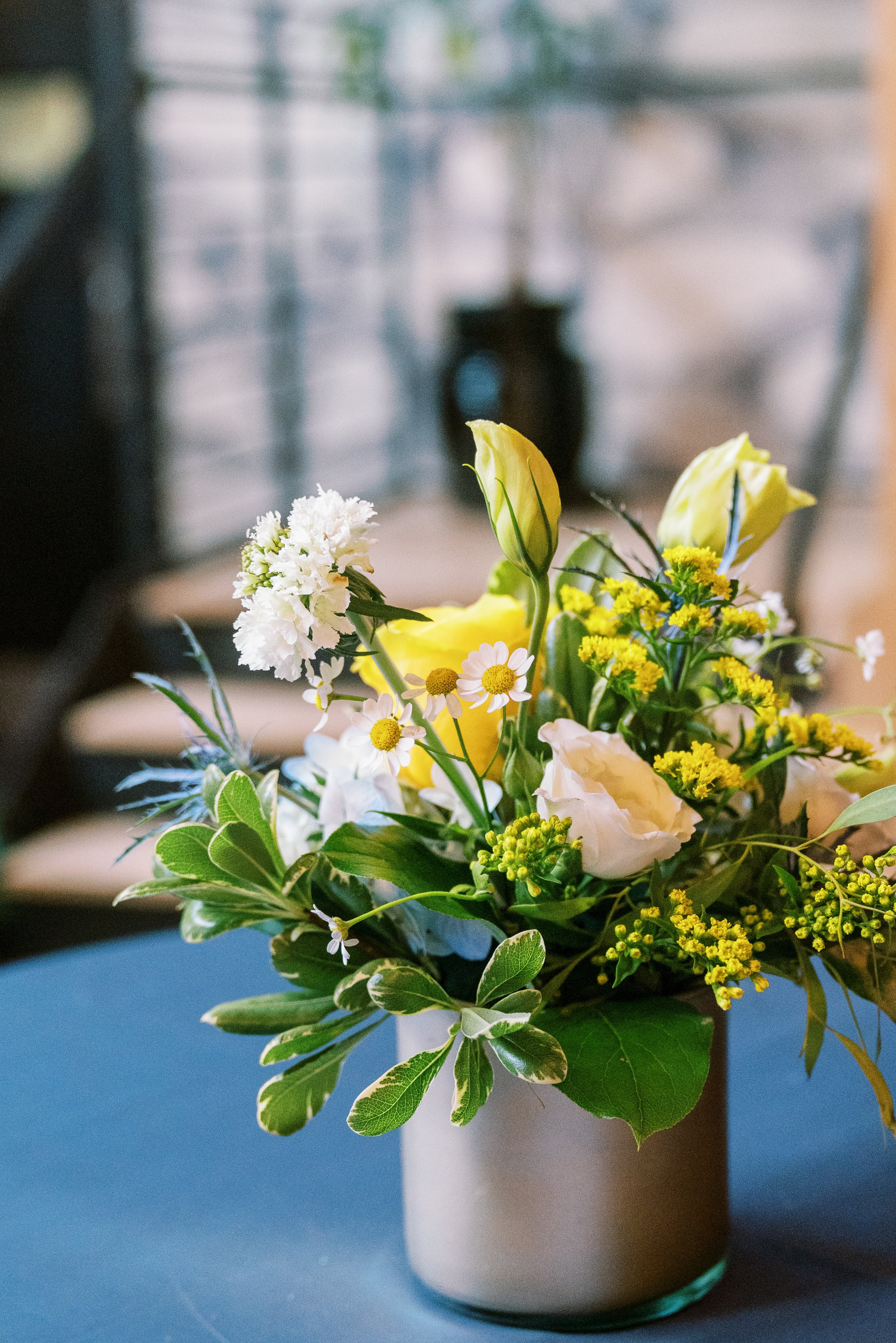 Yellow Flower Arrangement Bloom Works Whitaker &amp; Atlantic Wedding in Raleigh, NC Fancy This Photography