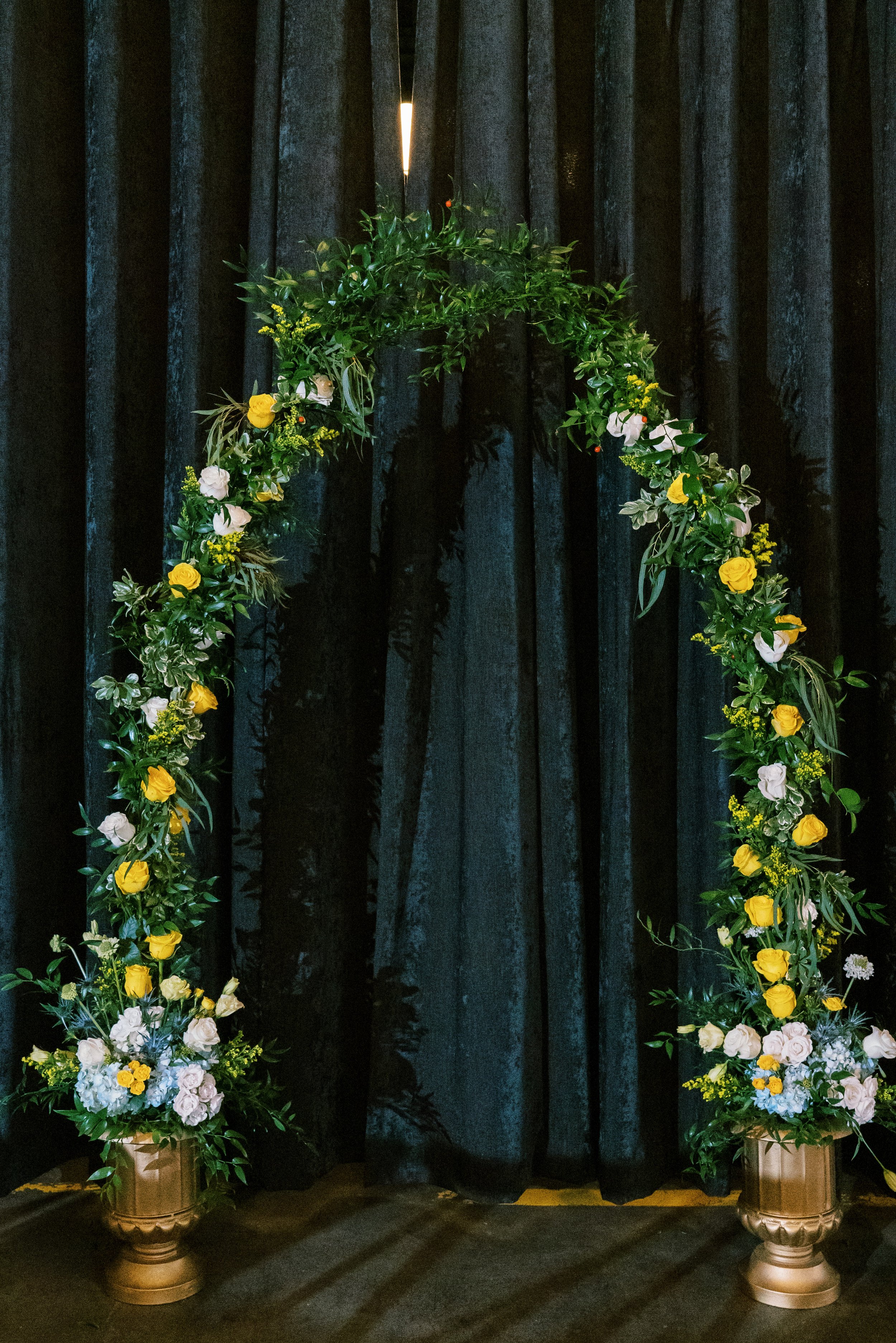 Yellow Flower Arch Bloom Works Whitaker &amp; Atlantic Wedding in Raleigh, NC Fancy This Photography