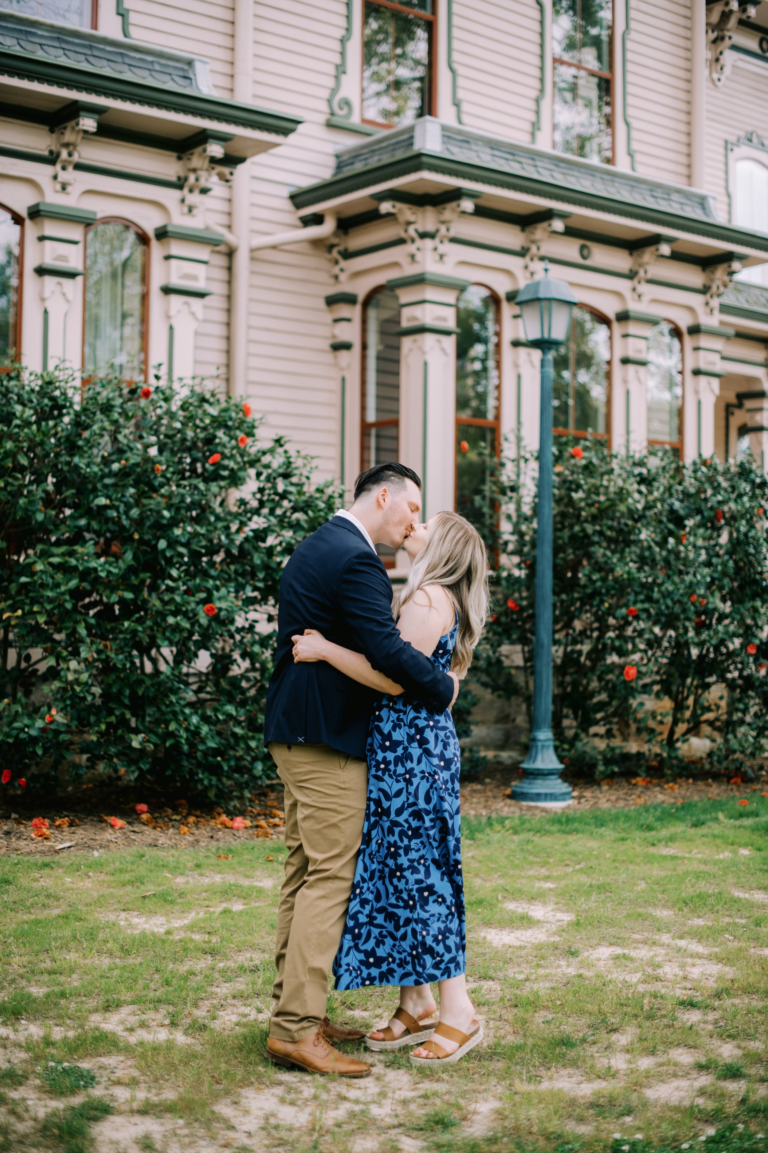 Victoria and Cody Kiss Raleigh NC Engagement Photos in Historic Oakwood Neighborhood Fancy This Photography
