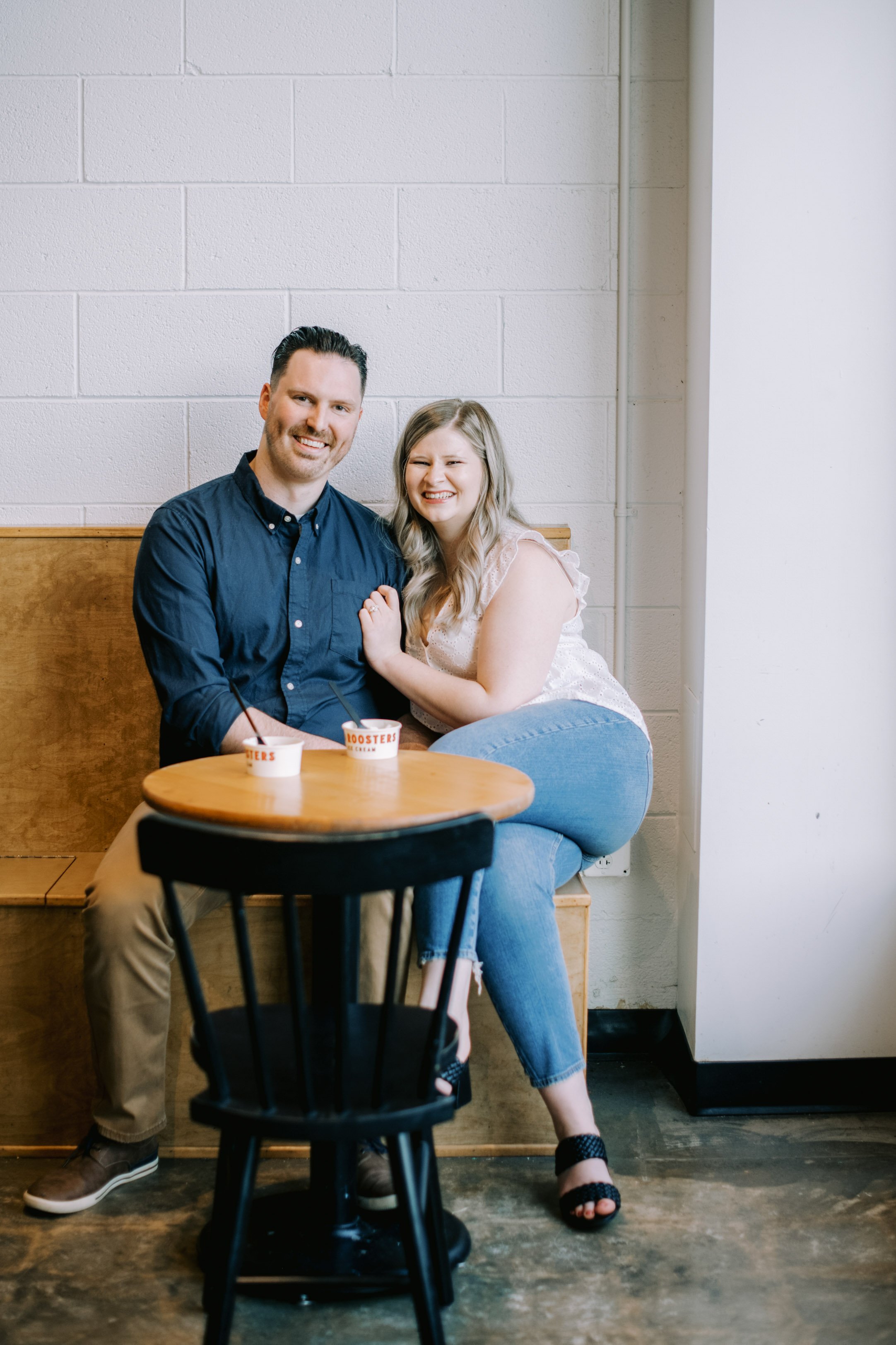 Victoria and Cody Favorite Date Spot Two Roosters Ice Cream Raleigh NC Engagement Photos in Historic Oakwood Neighborhood Fancy This Photography