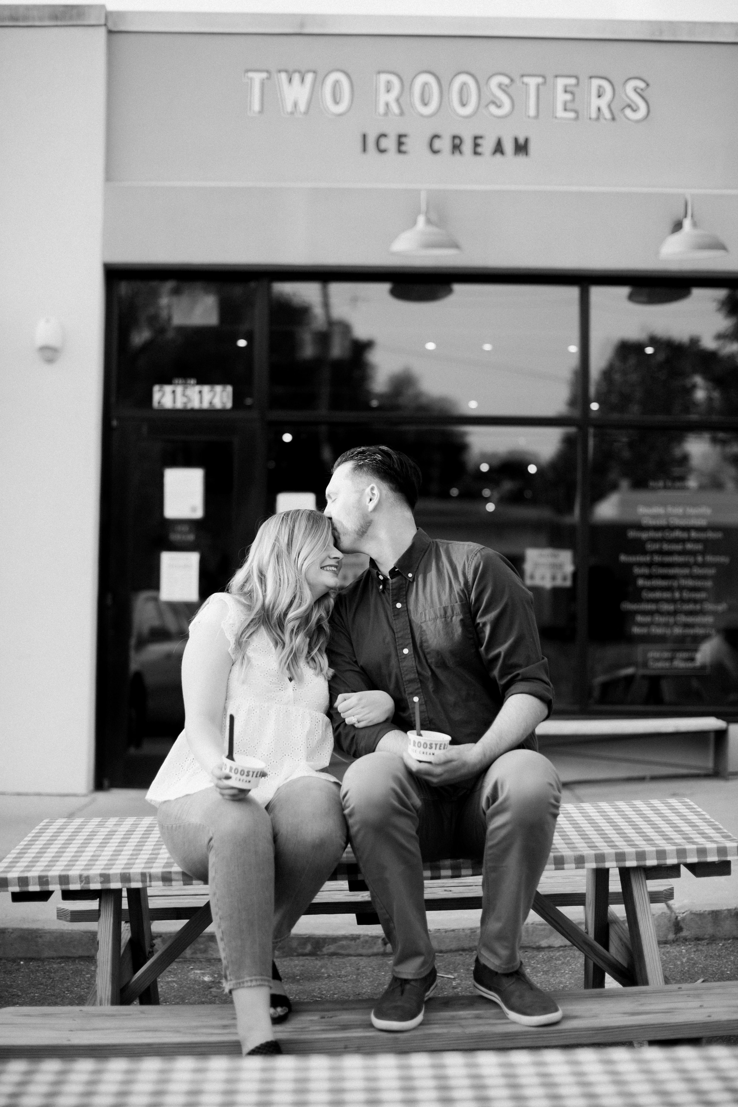 Sweet Black and White Two Roosters Ice Cream Raleigh NC Engagement Photos in Historic Oakwood Neighborhood Fancy This Photography