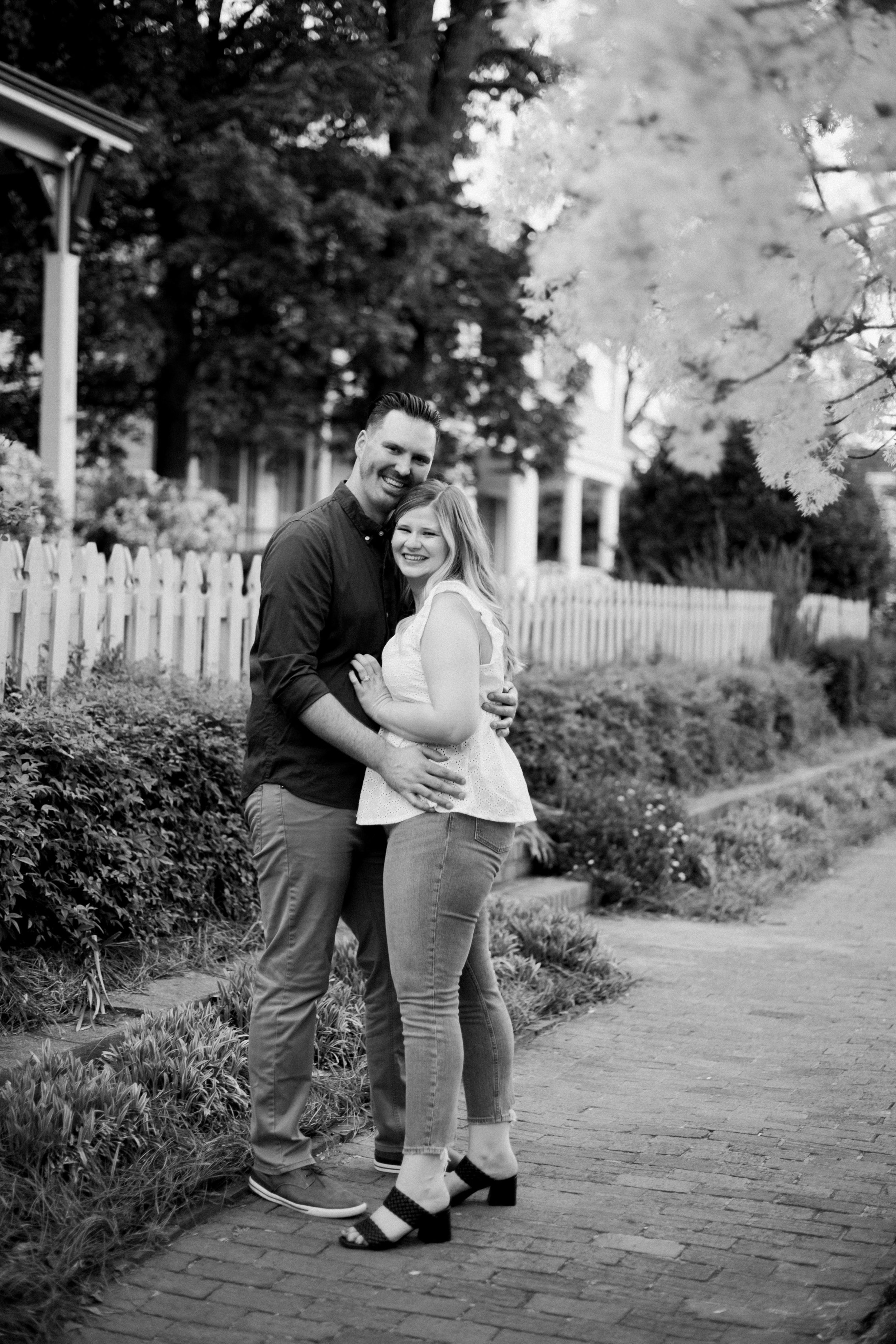 Black and White Tree Bloom Raleigh NC Engagement Photos in Historic Oakwood Neighborhood Fancy This Photography