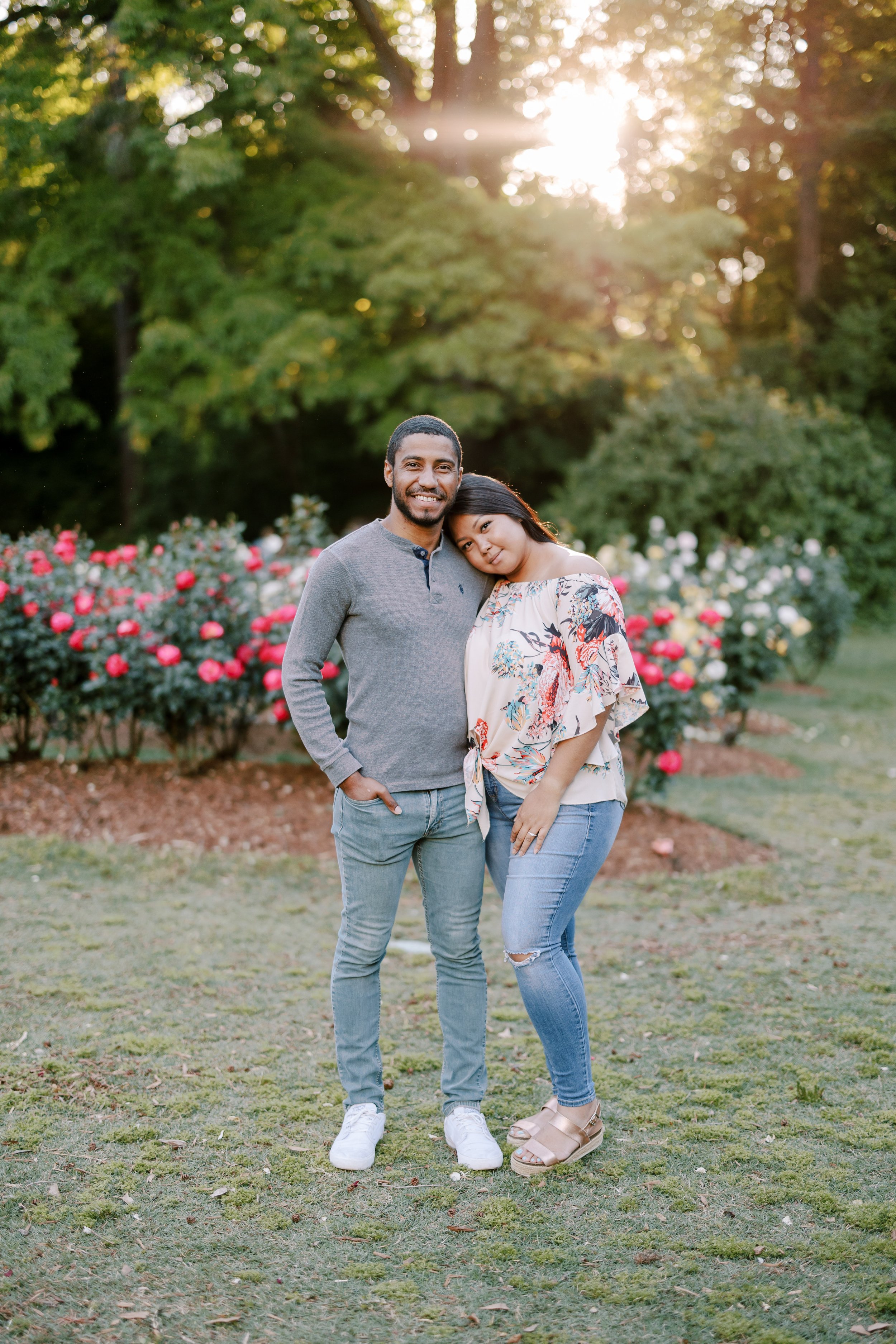 Sunset Rose Garden Engagement Photos in The Raleigh Rose Garden Fancy This Photography