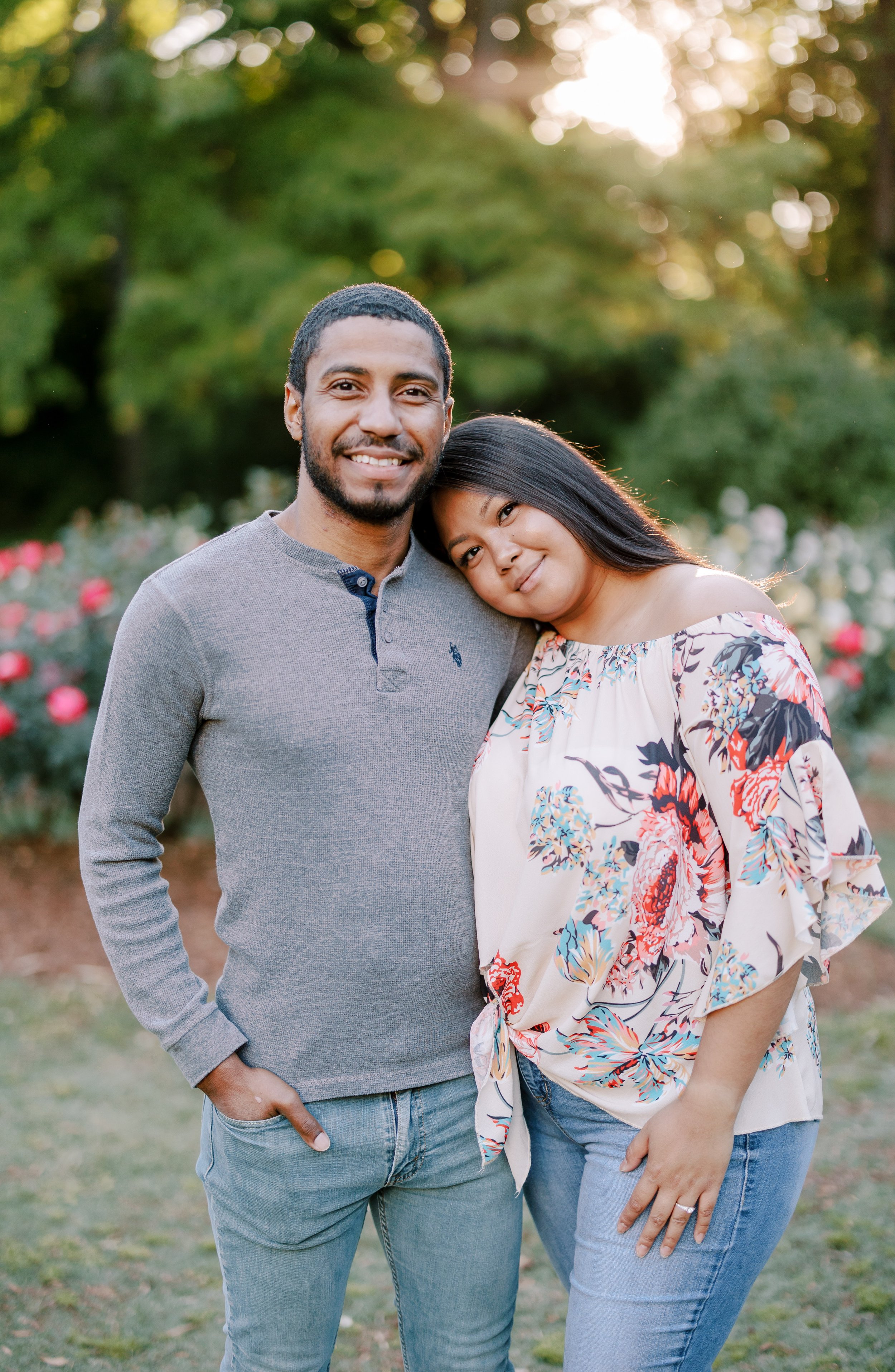 Golden Hour Rose Garden Engagement Photos in The Raleigh Rose Garden Fancy This Photography